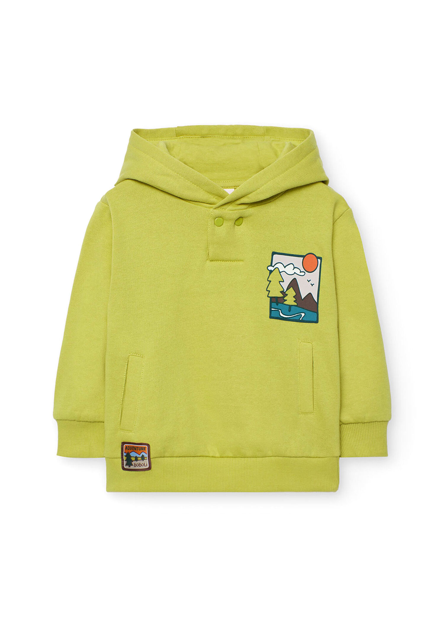 Sarı Ağaç Dağ Baskılı Kapüşonlu Erkek Çocuk Sweatshirt