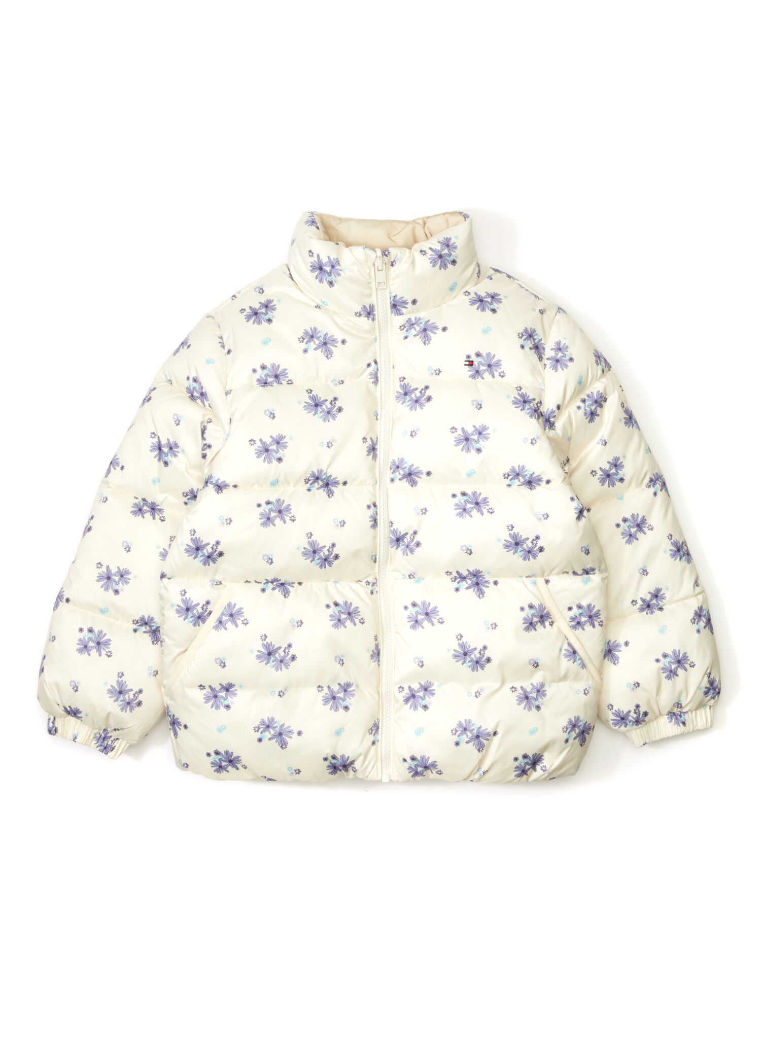 Flower Beyaz Çift Taraflı Kız Çocuk Puffer Mont
