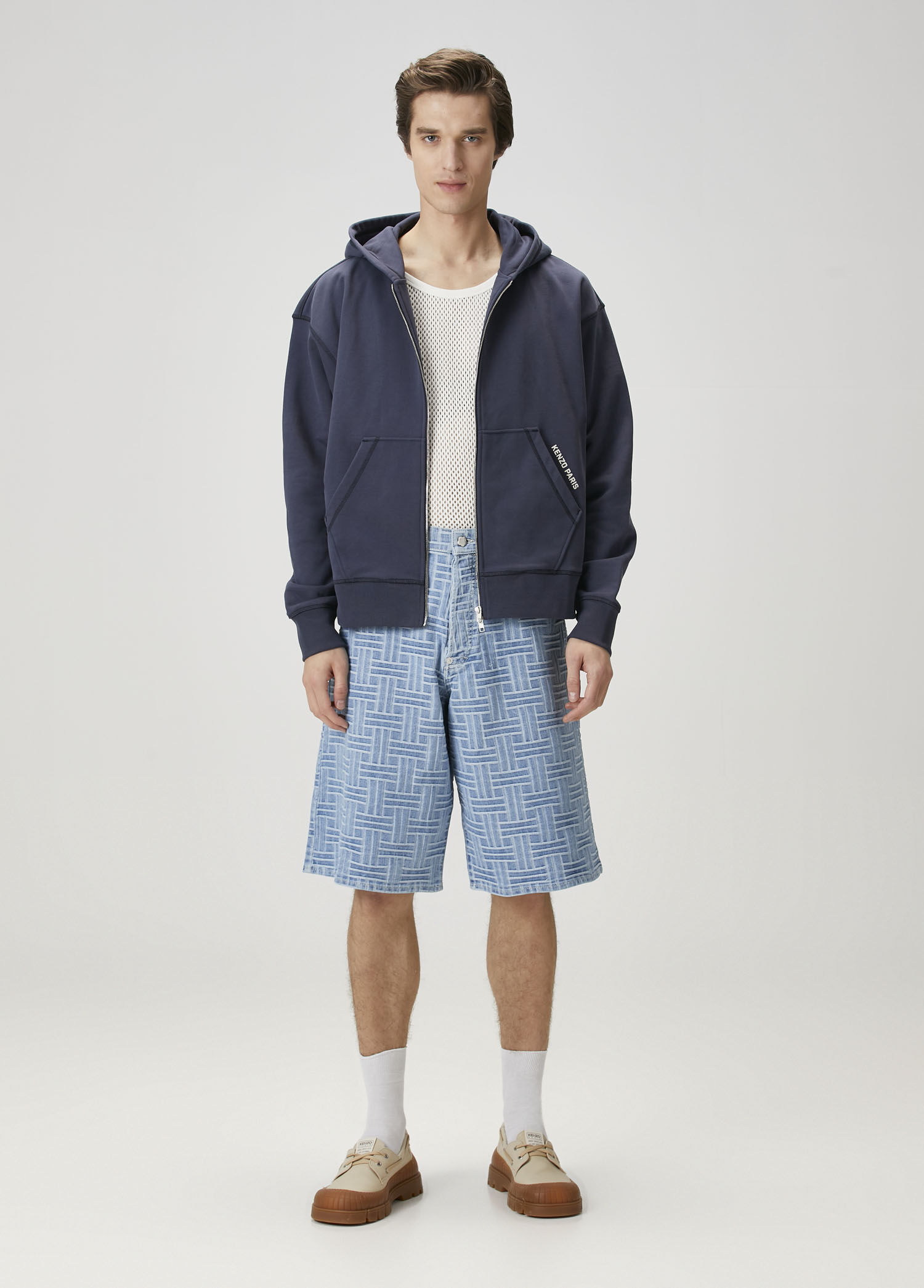 Wave Açık Mavi Desenli Denim Şort