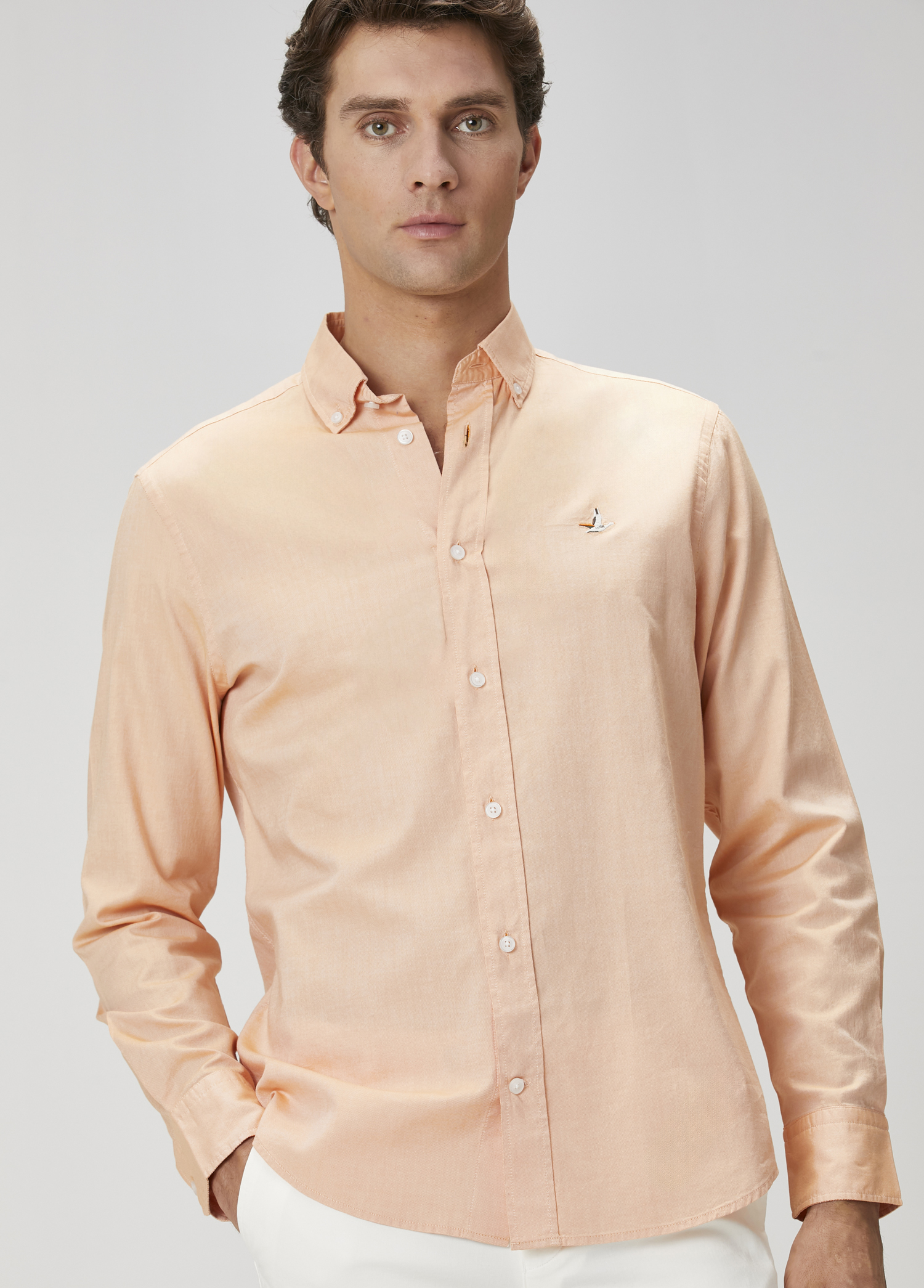 Comfort Fit Turuncu Oxford Gömlek