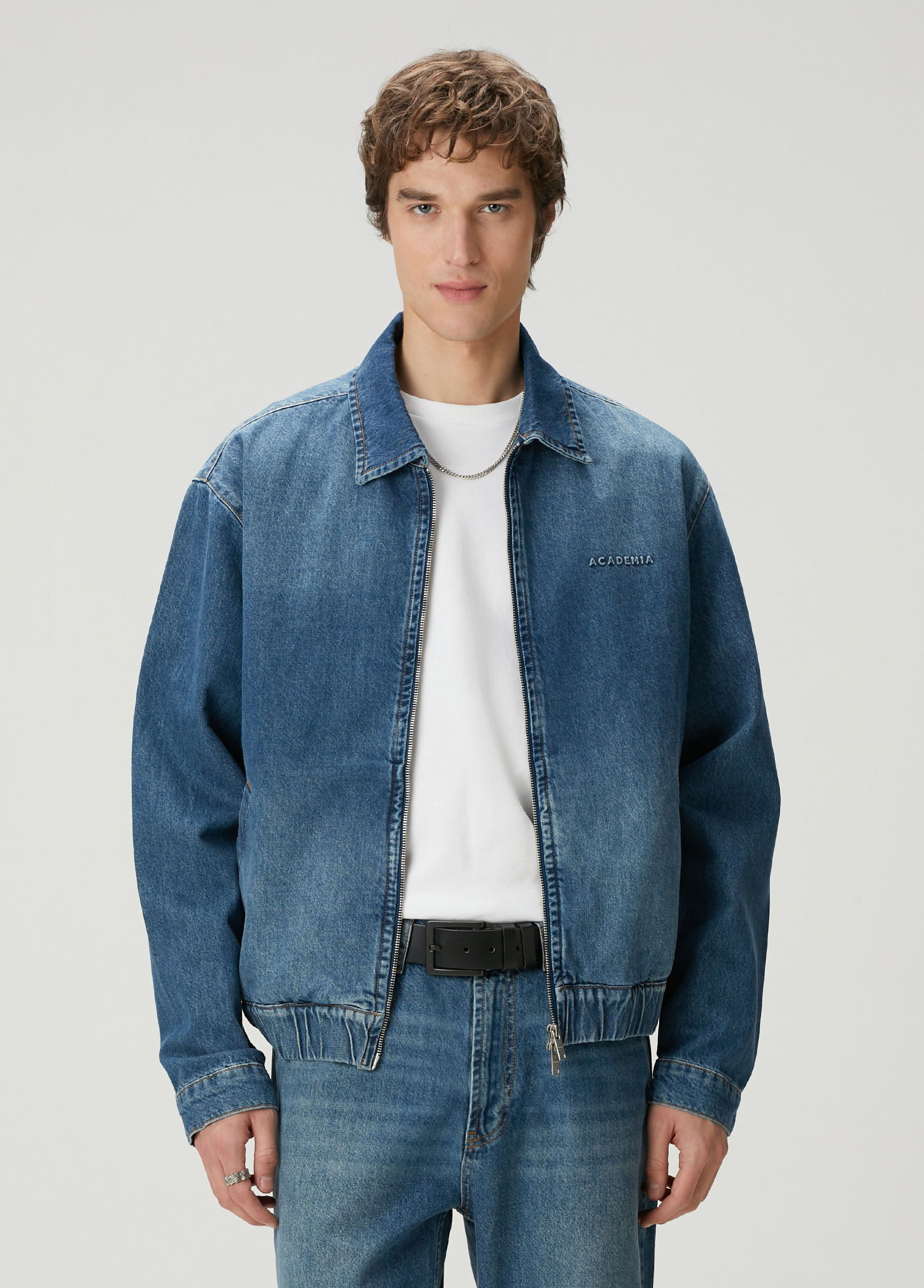 Mavi Logo Nakışlı Denim Bomber Ceket