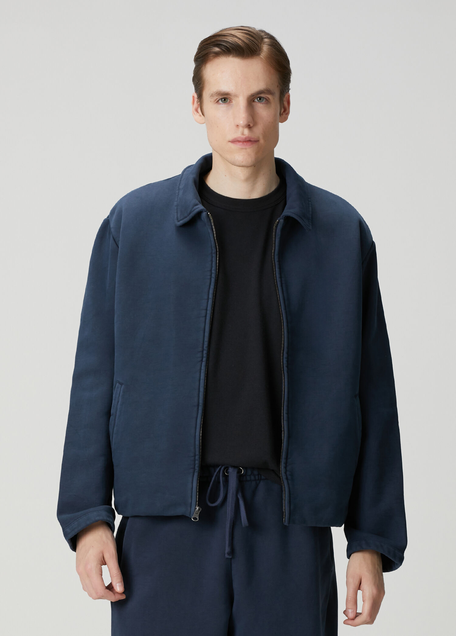 Sherpa-Lined Zip Up Lacivert Sweatshirt