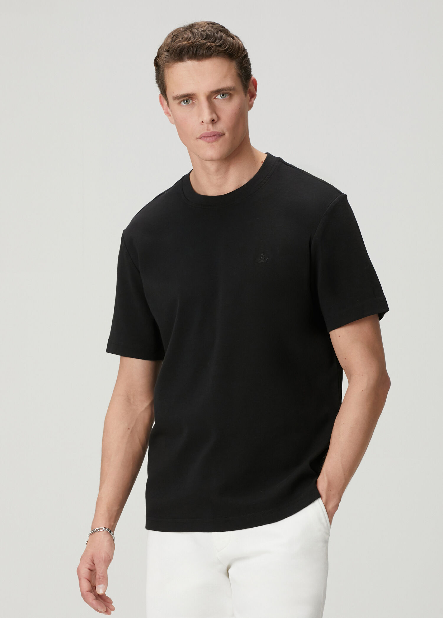 Siyah Relax Fit Interlock Basic T-shirt