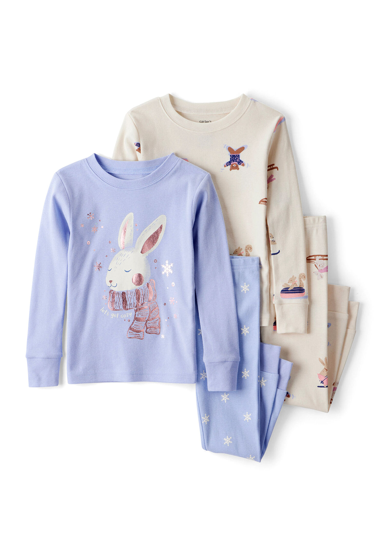 Ekru Desenli Kız Bebek 4'lü Pijama Takımı