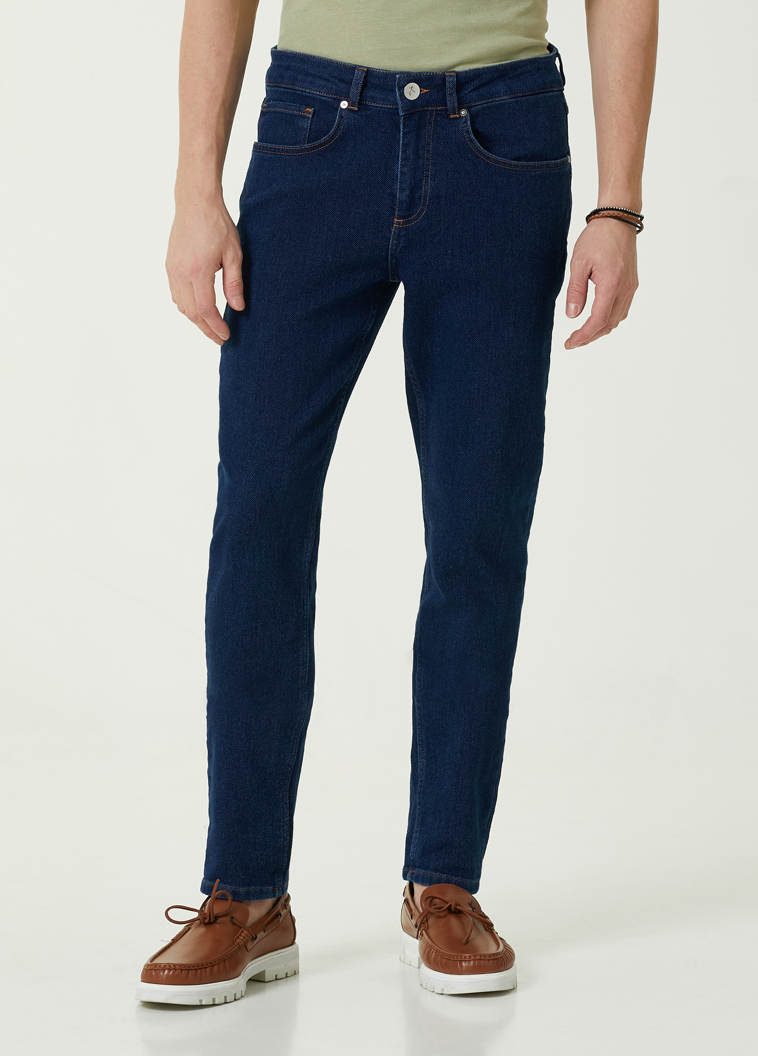 Slim Fit Mavi Örme Jean Pantolon_1