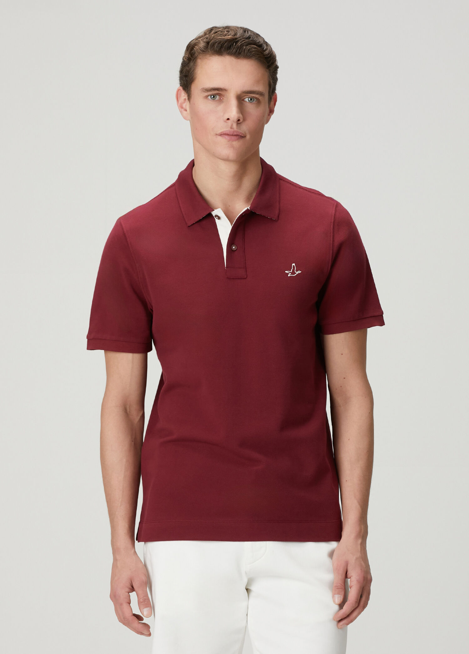Comfort Fit Vişne Yaka Altı Baskılı Polo T-shirt