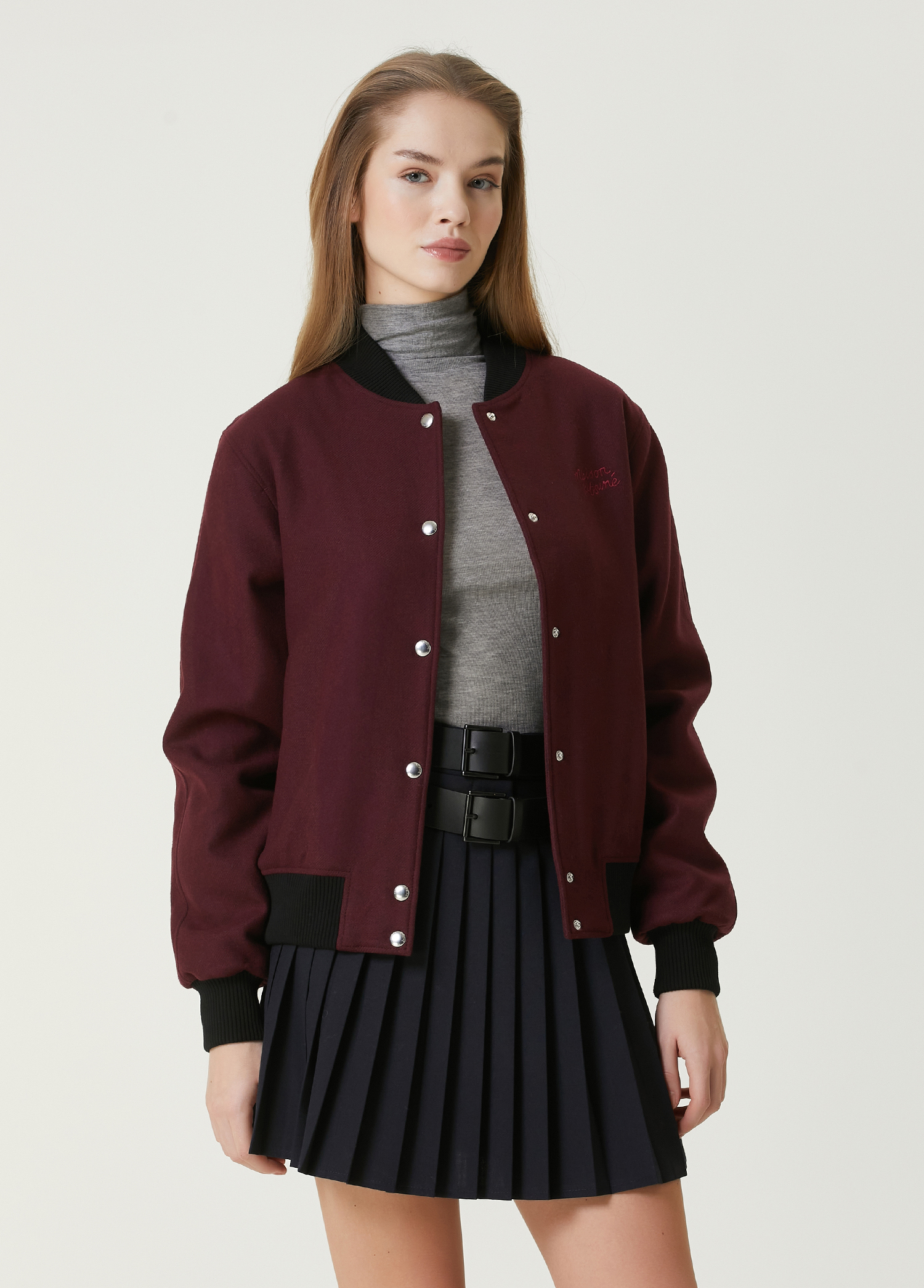 Bordo Yün Bomber Ceket