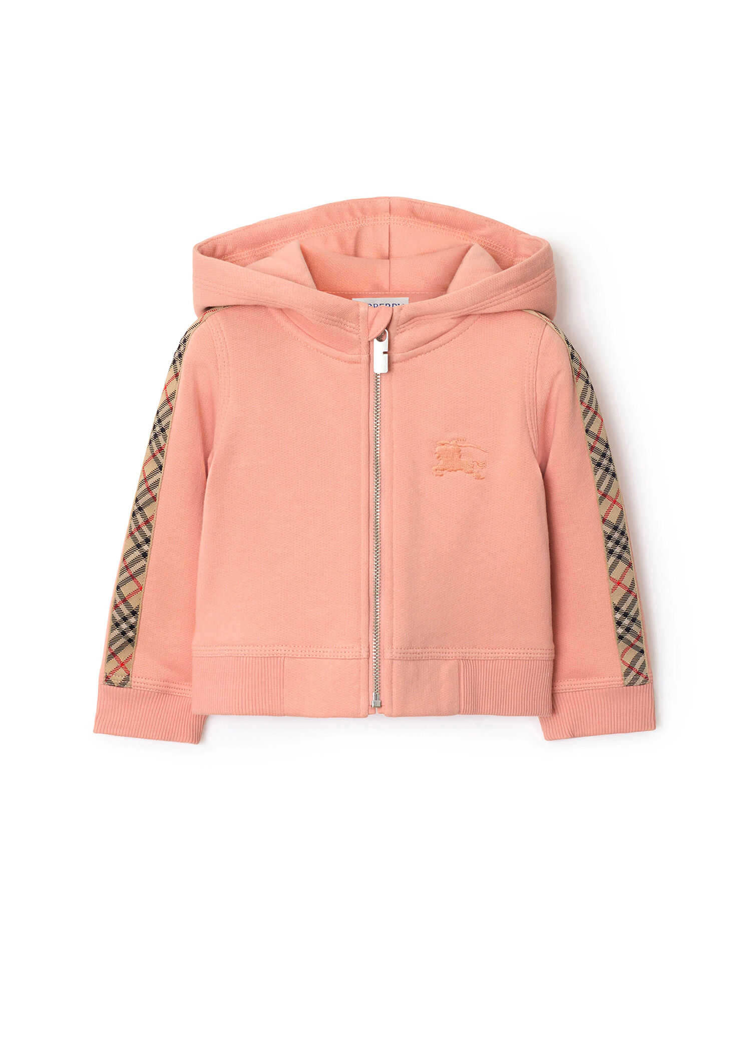 Elin Check Trim Pembe Kapüşonlu Unisex Çocuk Fermuarlı Sweatshirt