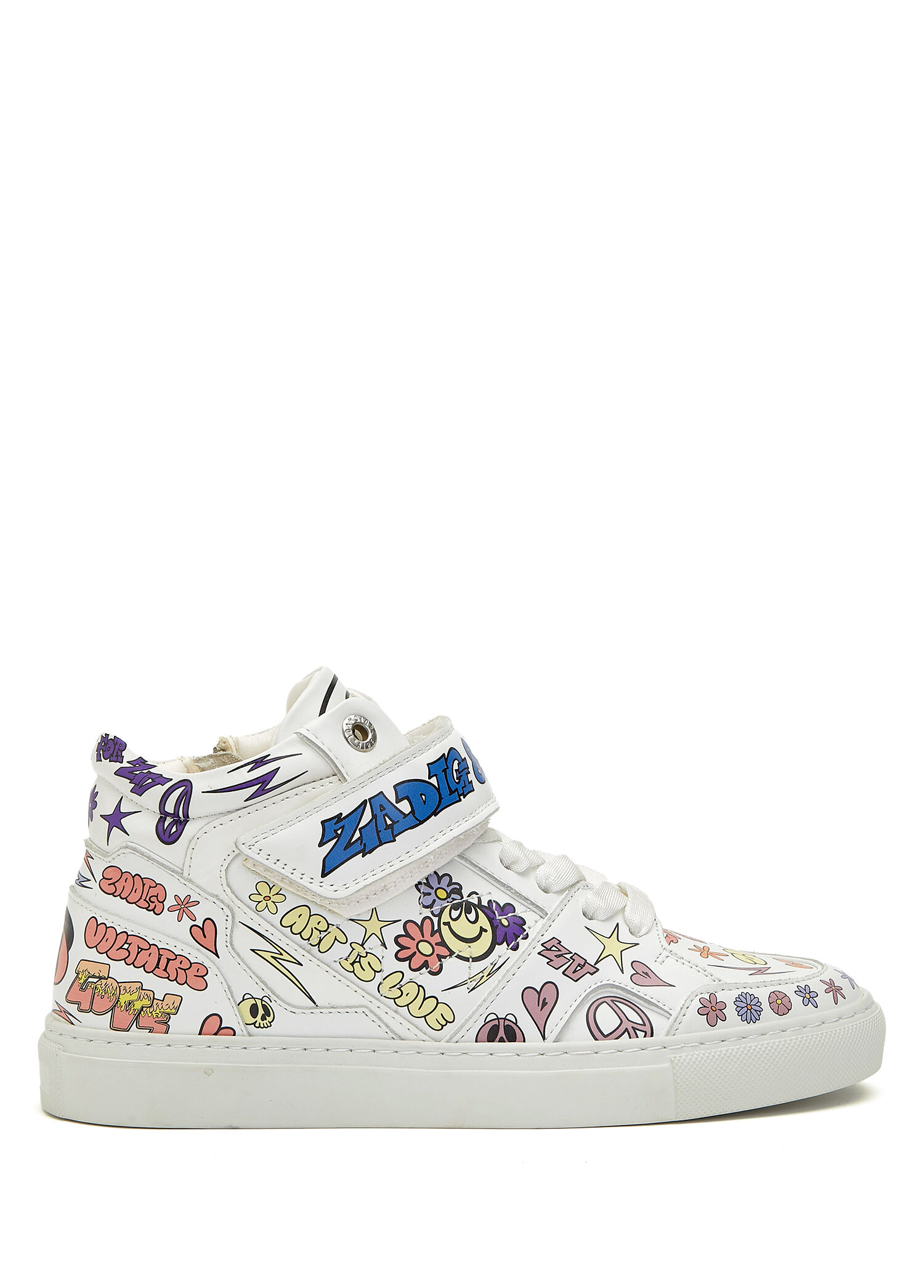 Beyaz Grafik Baskılı Kadın Deri Sneaker