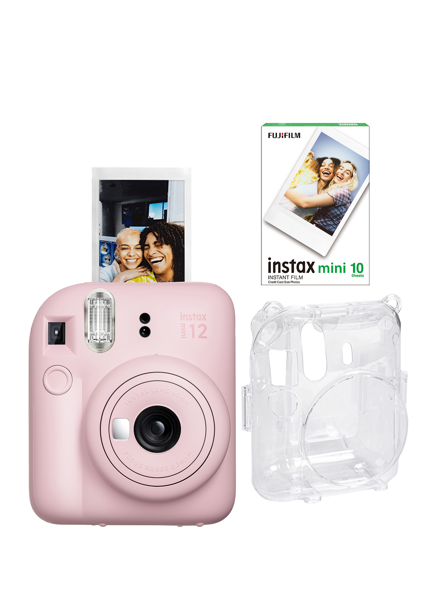 Instax Mini 12 Pembe Fotoğraf Makinesi + 10'lu Film ve Şeffaf Kılıf Seti