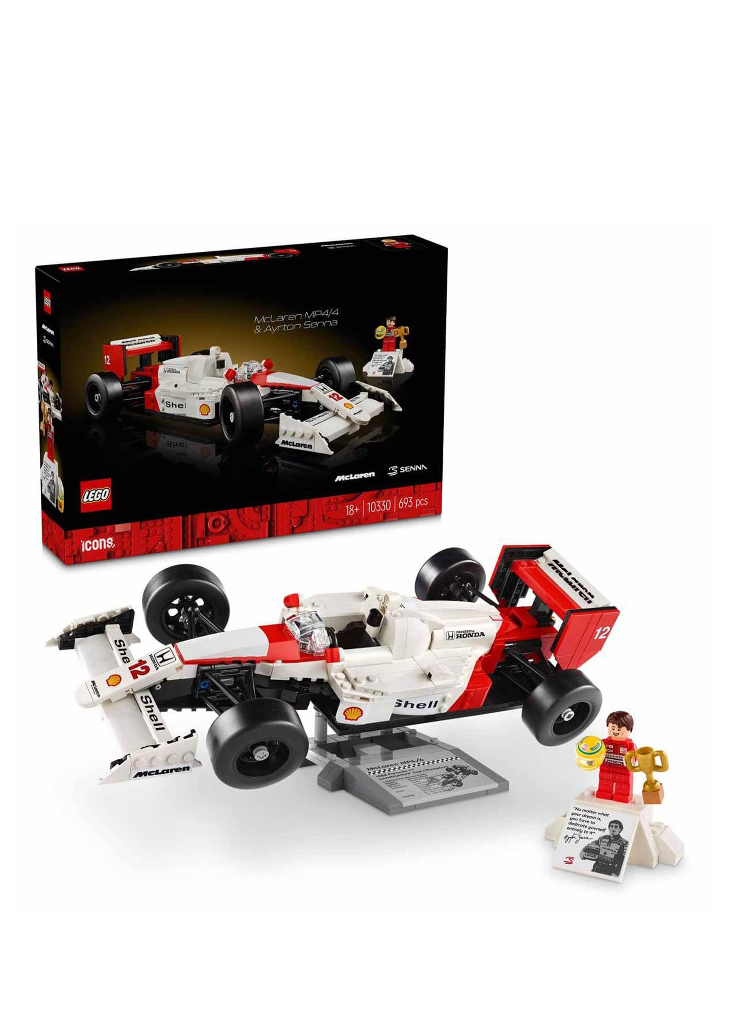 Ayrton Senna McLaren MP4/3 フィギュアとミニカーセット LEGO - Icons McLaren MP4/4 ve Ayrton Senna 693 Parça 18+ Yaş