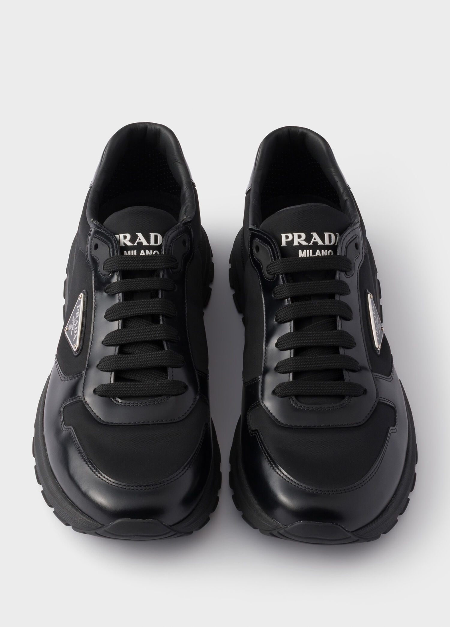 Black Prada Black Men Prax Black Brushed Leather and Re-Nylon