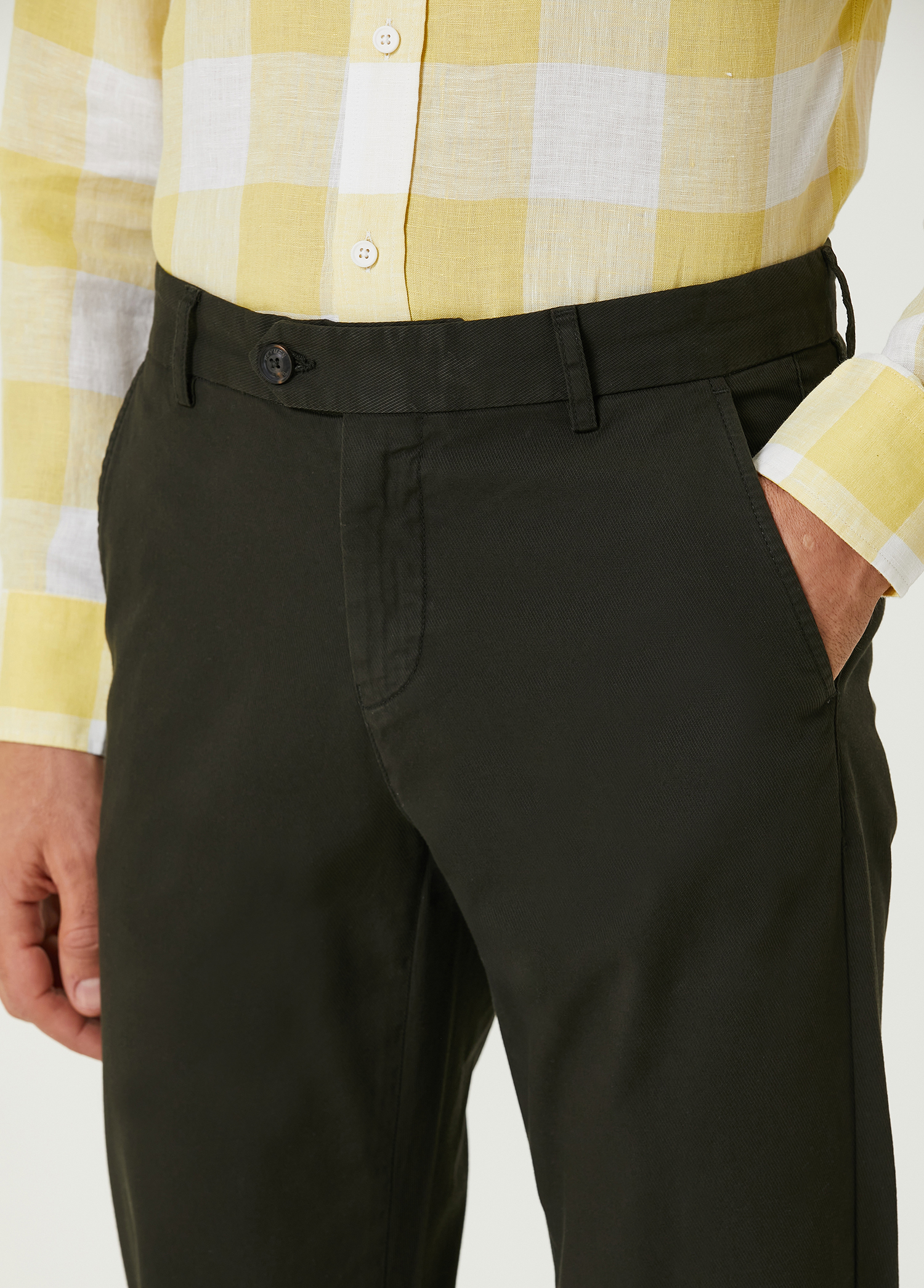 Slim Fit Koyu Haki Twill Spor Pantolon_3