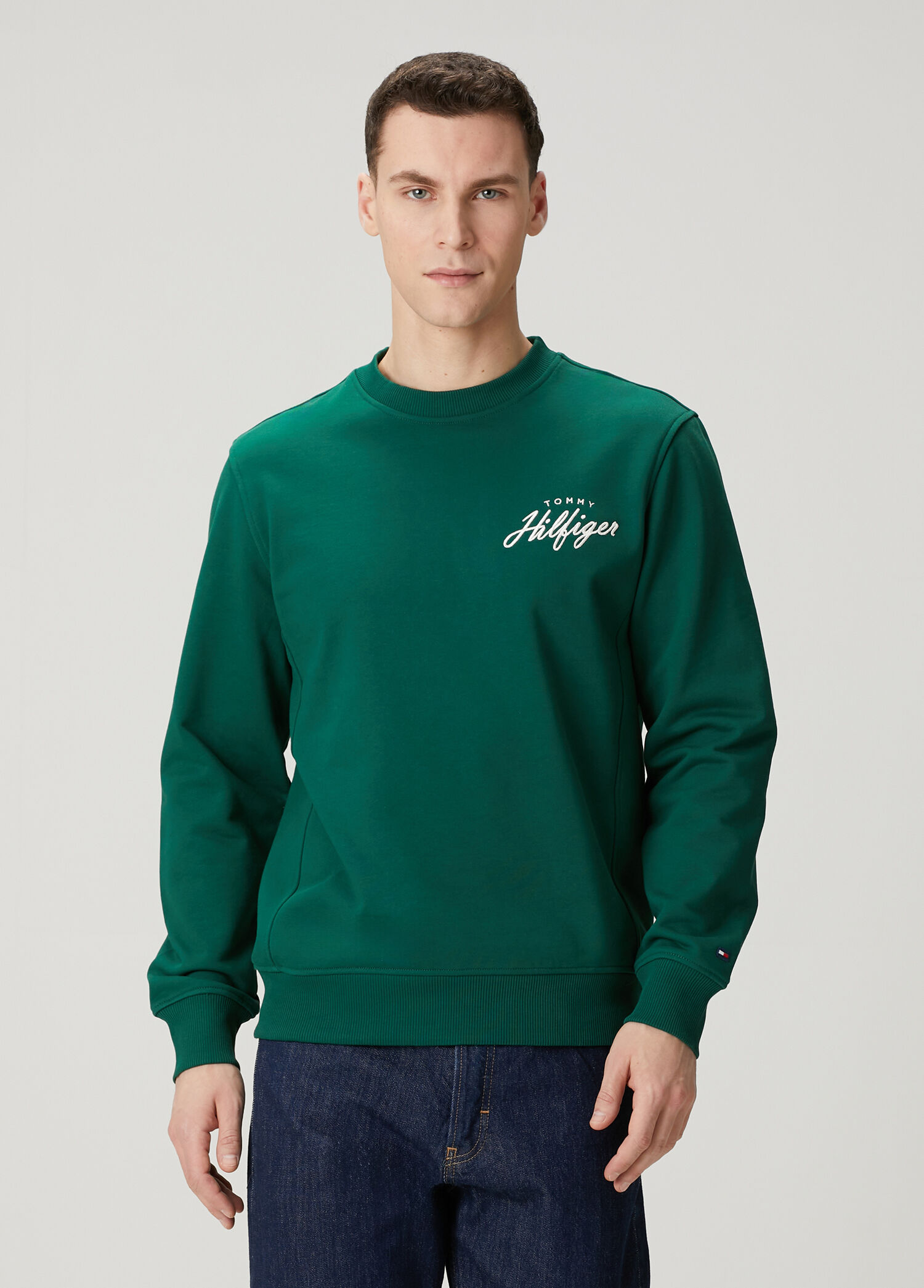Regular Fit Yeşil Logo Nakışlı Sweatshirt