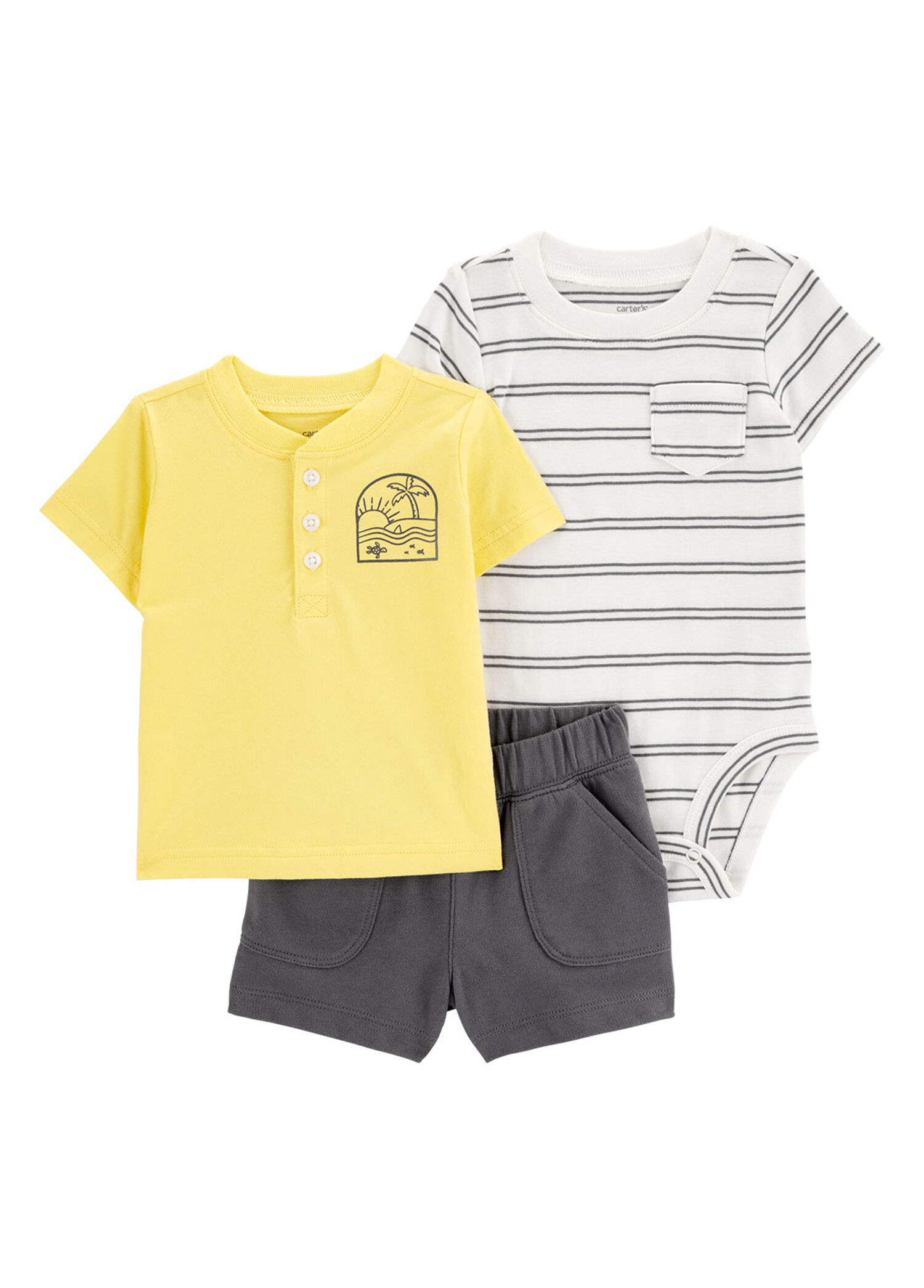 Renkli T-shirt Pantolon ve Çıtçıtlı Body 3'lü Erkek Bebek Set