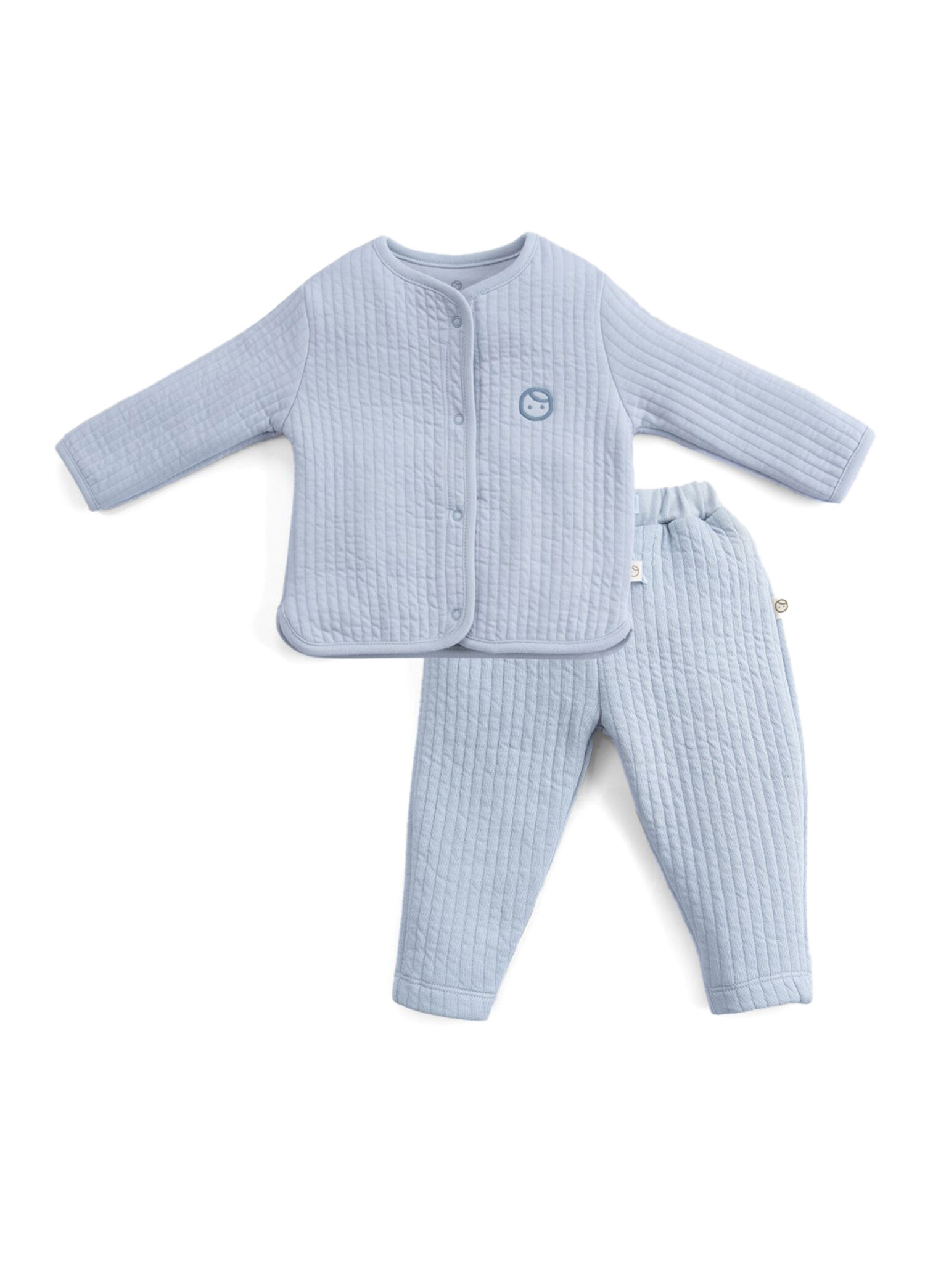 Mavi Kapitone Bluz ve Pantolon Unisex Bebek 2'li Takım
