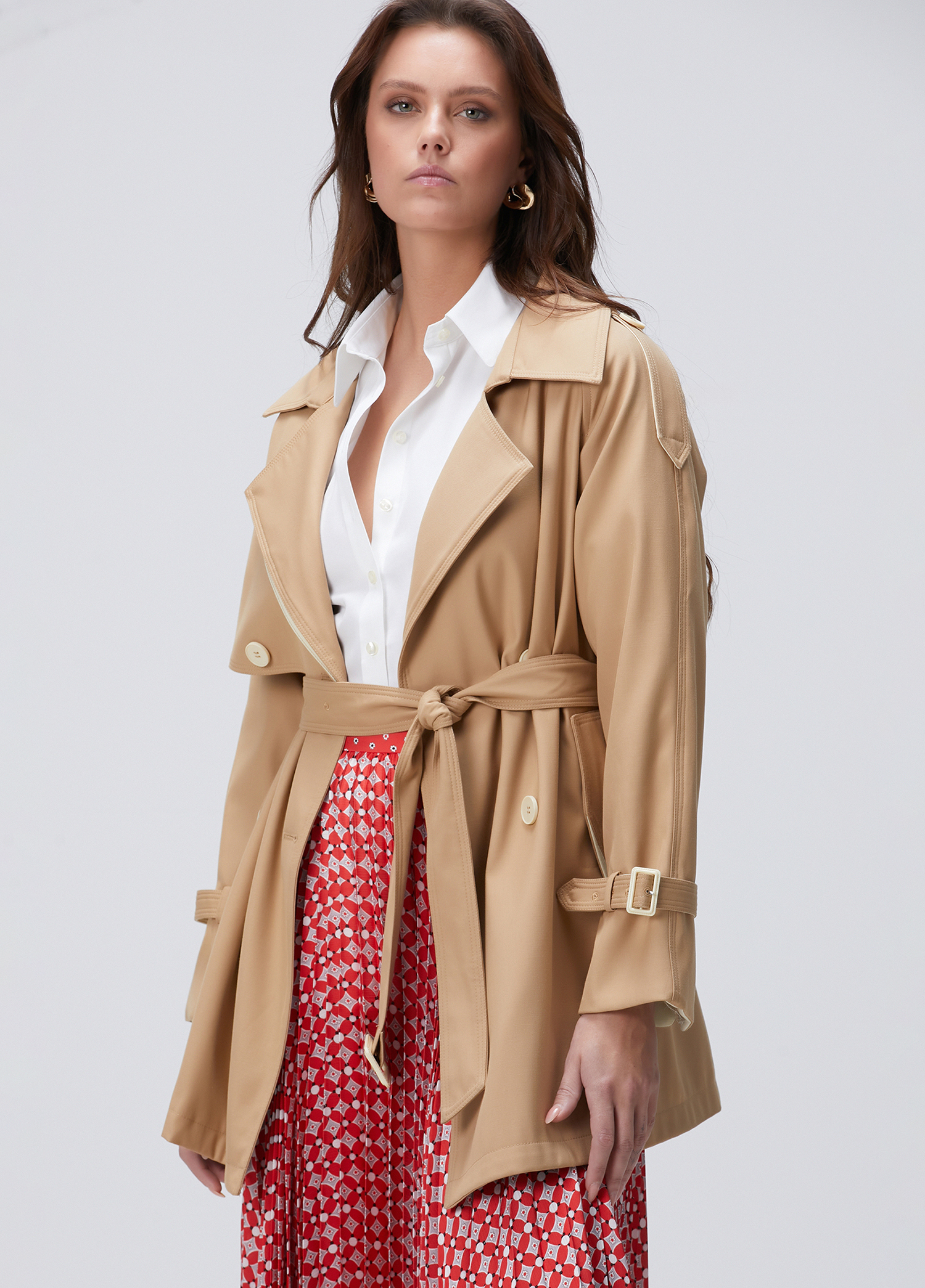 Bej Kruvaze Trench Coat