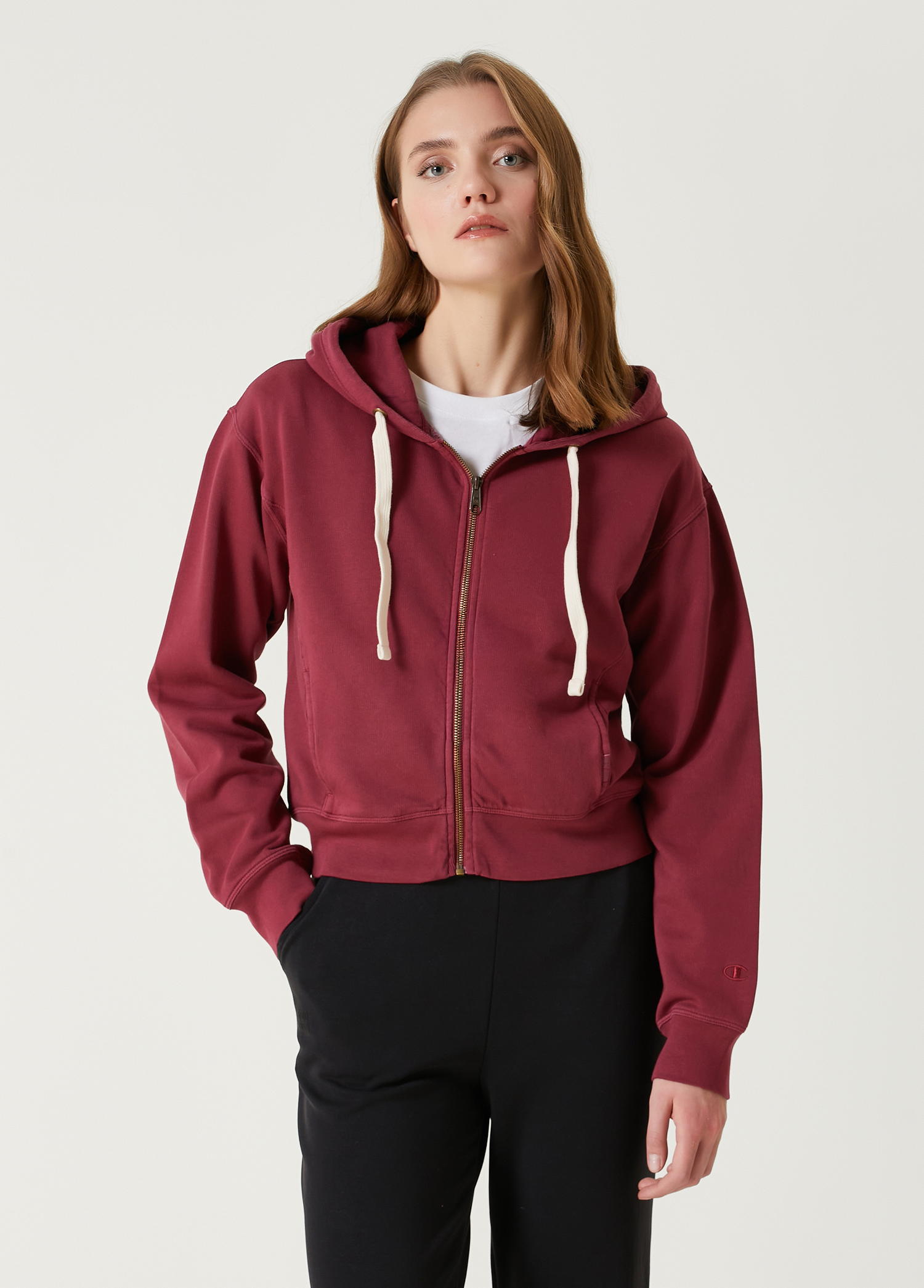 Bordo Kapüşonlu Sweatshirt