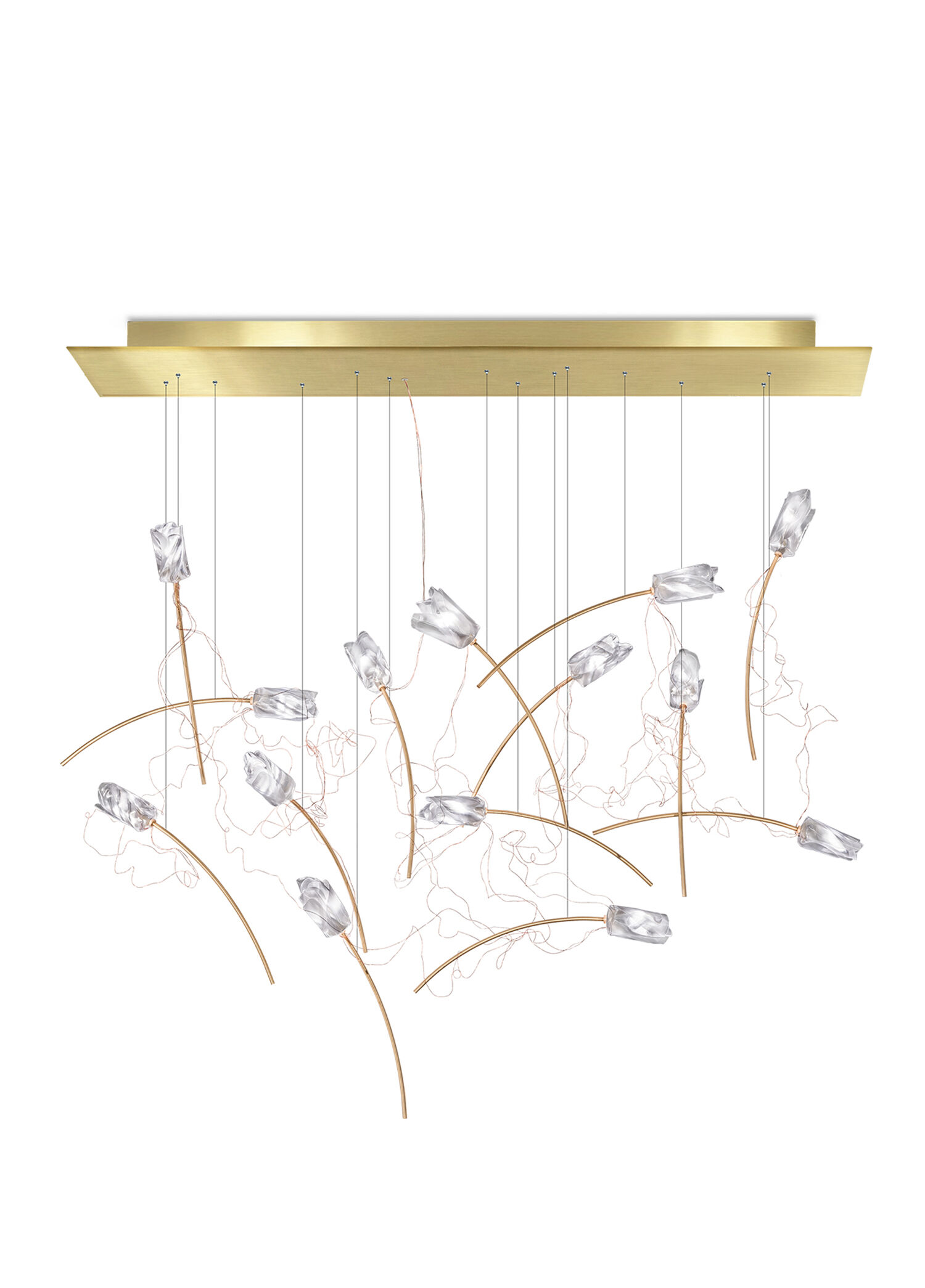 Tulip Linear Şeffaf Gold 14'lü Led Sarkıt Avize