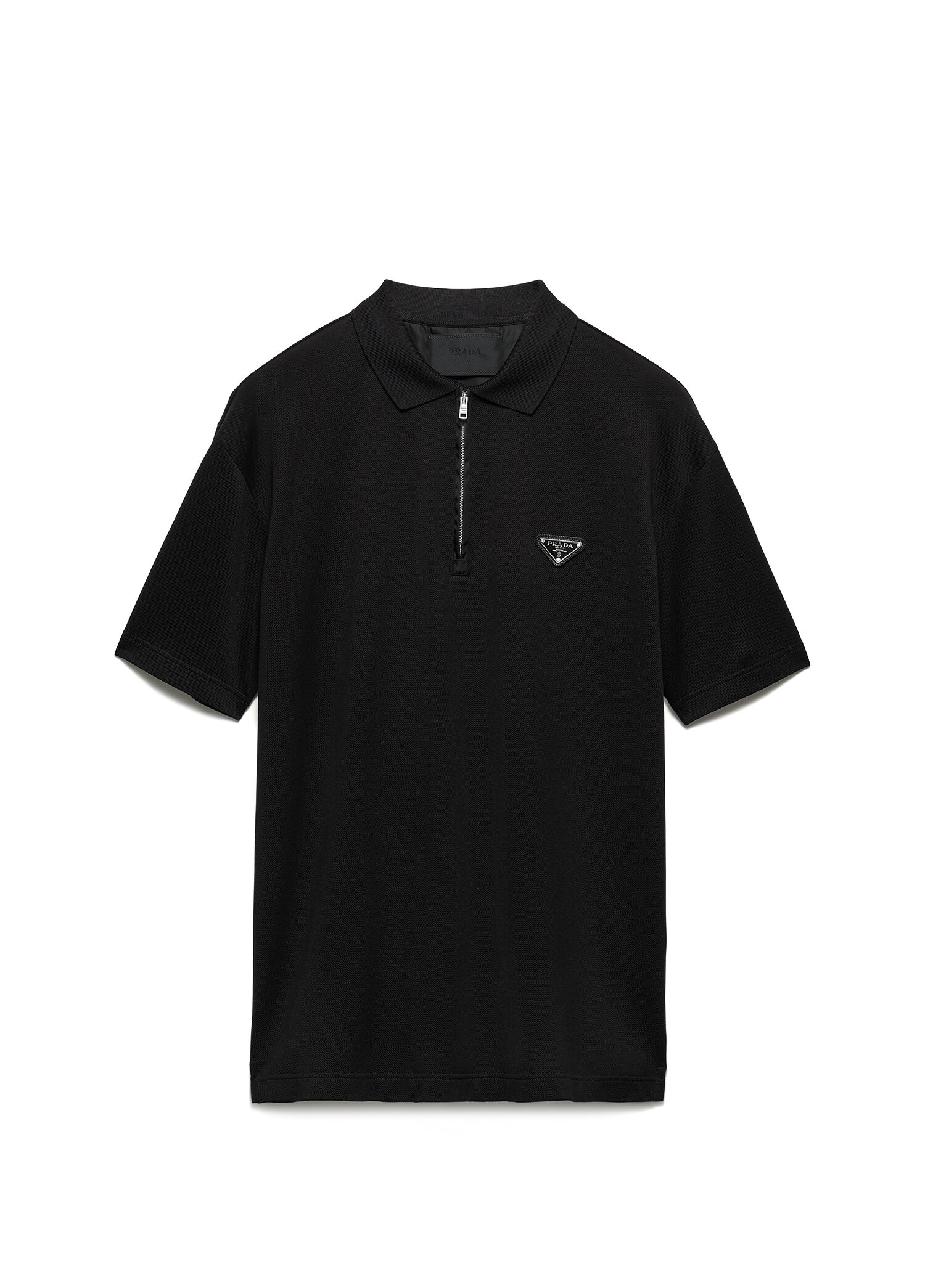 トップス PRADA SPORT Nylon L/S Polo size 48 Prada Siyah Erkek Re-Nylon Detaylı Pike Polo Yaka T-Shirt 1524843