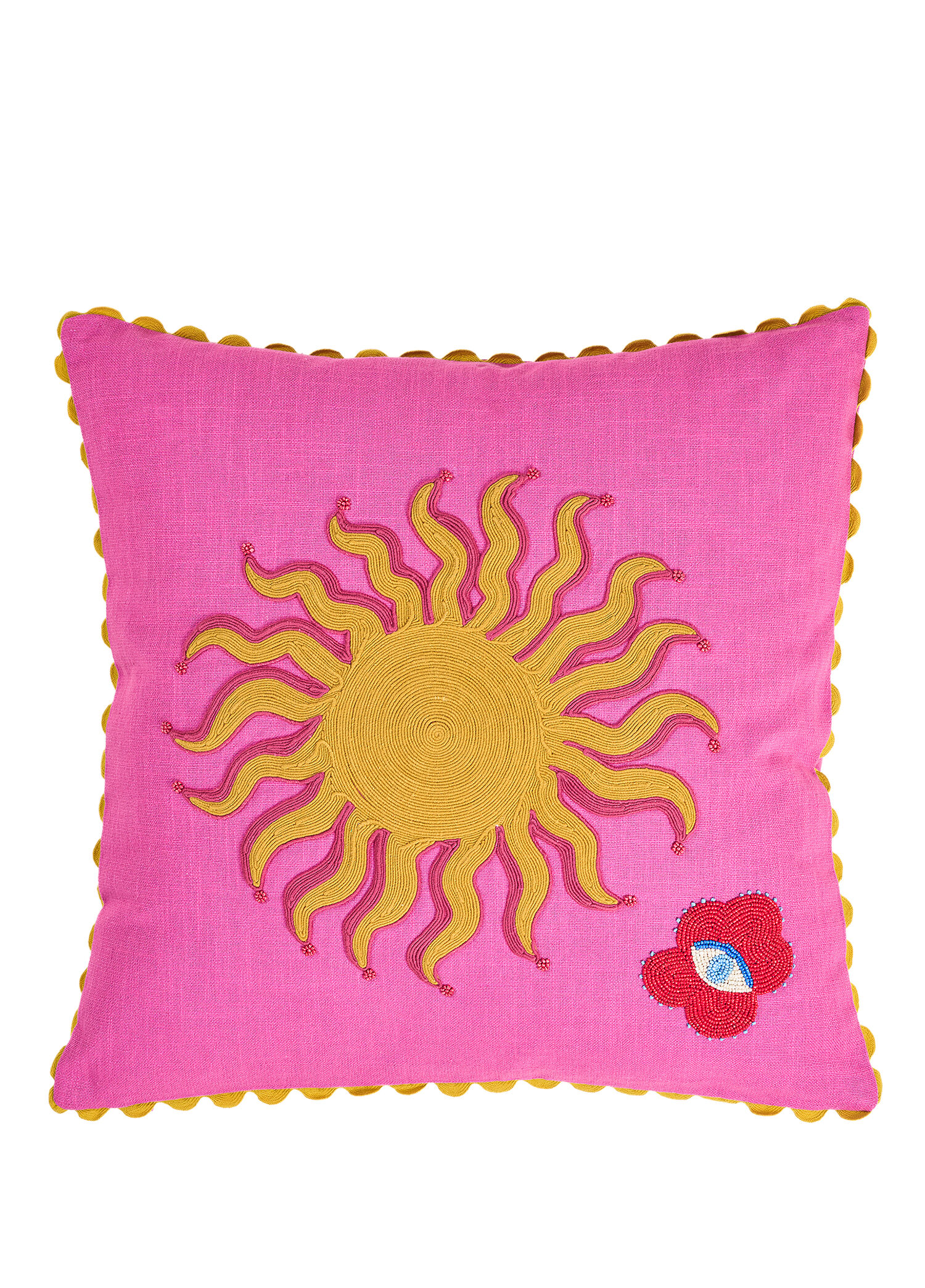 Hansi Dijital Baskılı Nakışlı Kırmızı Pembe Pamuk Dolgulu Kırlent 50 x 50 cm