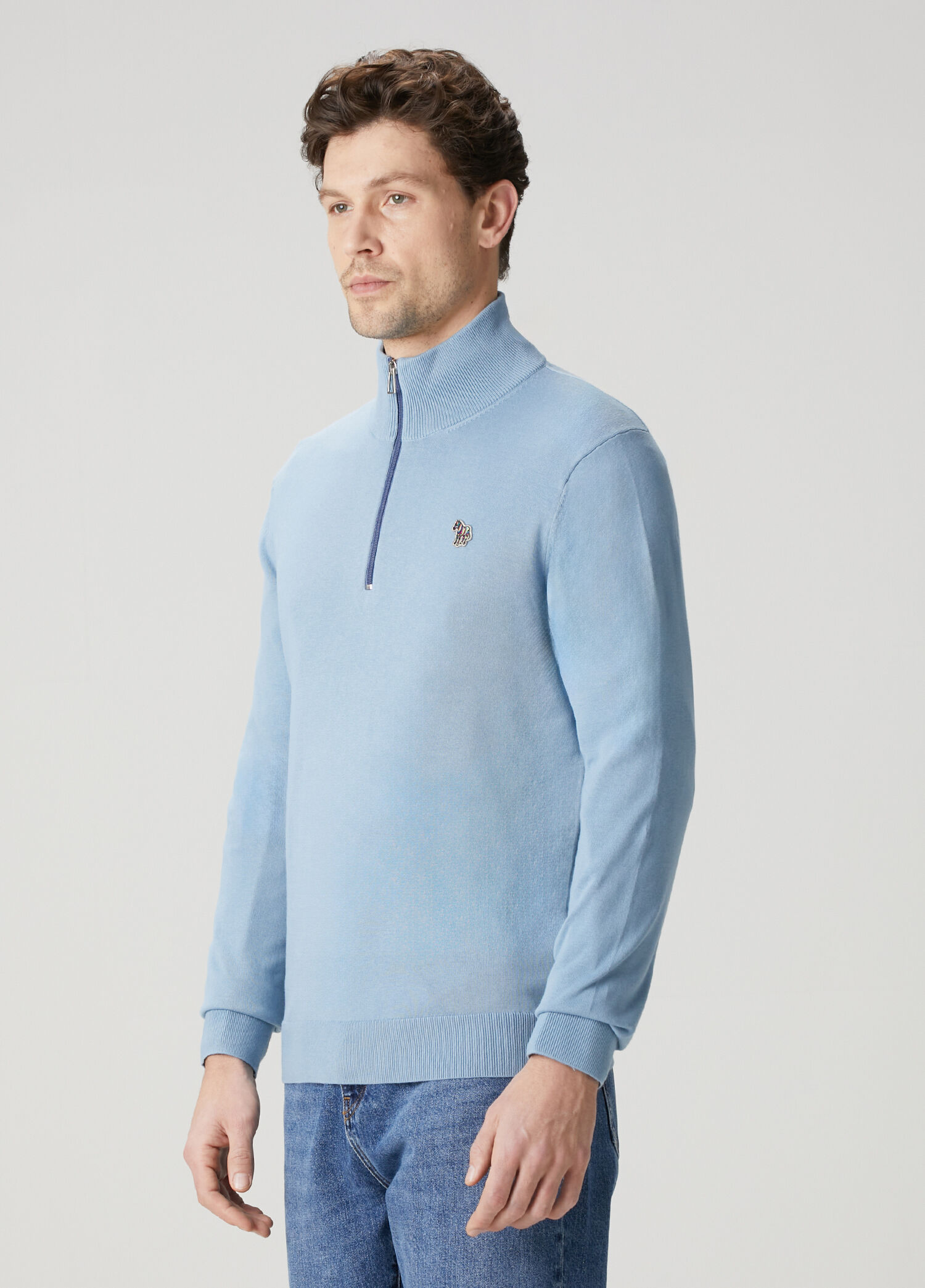 PS by Paul Smith Mavi Erkek Mavi Yakası Fermuarlı Organik Pamuk