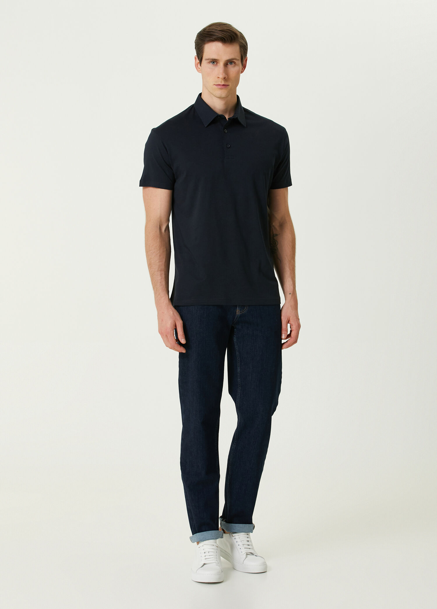 Qsimple Muscle Fit Lacivert Modal Polo Yaka Kısa Kollu Erkek T-shirt