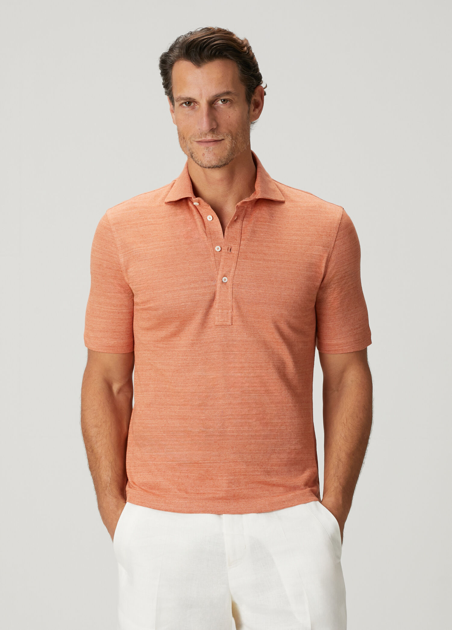 Turuncu Polo Yaka Keten T-shirt