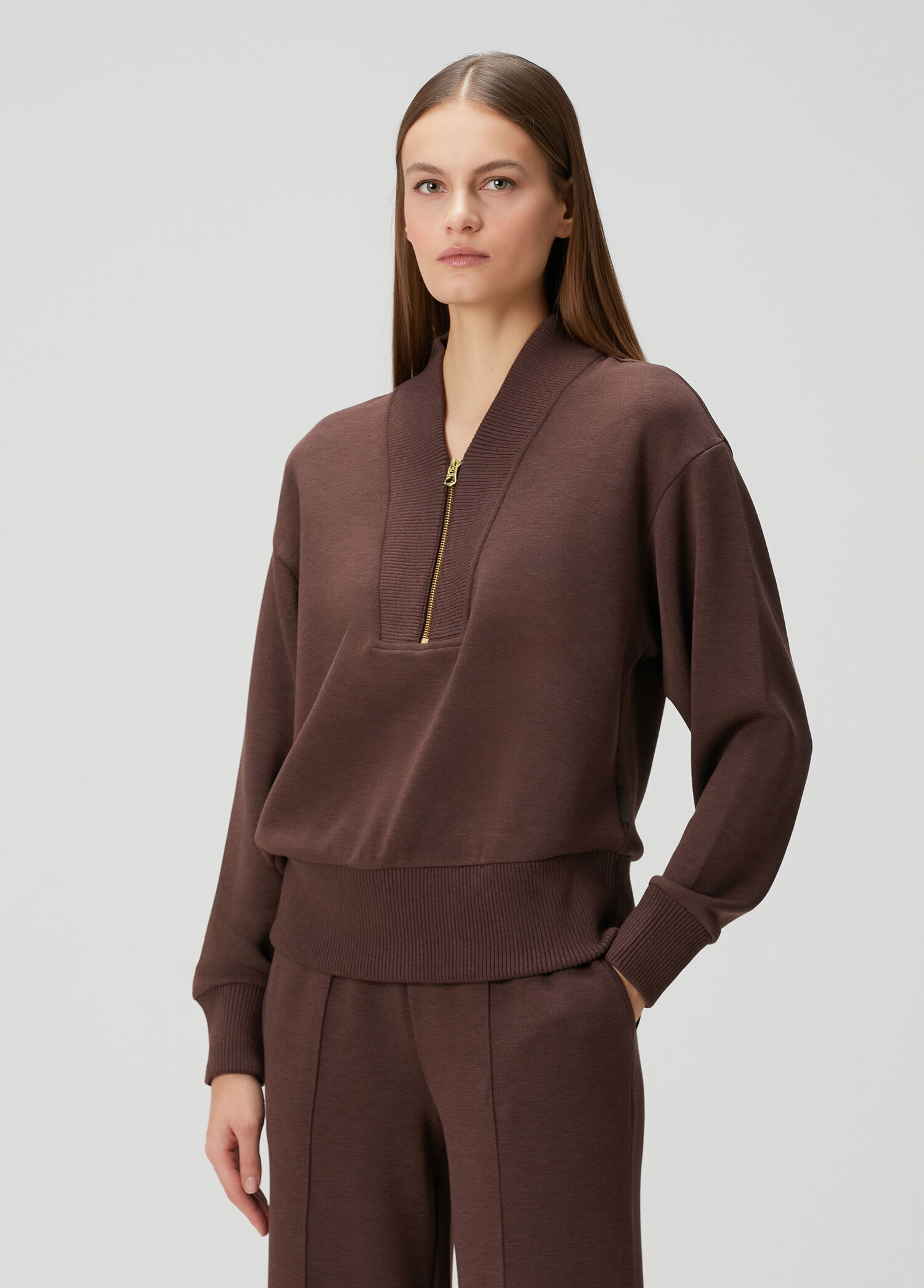 Kahverengi Fermuarlı Sweatshirt