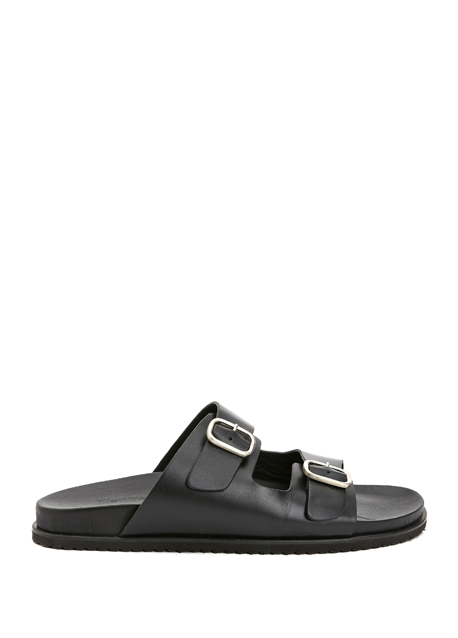 【新品】 SLIPPER　　　　 LEATHER/BLACK 26㎝ Men Adjustable Buckle Slippers in Black Textured Leather