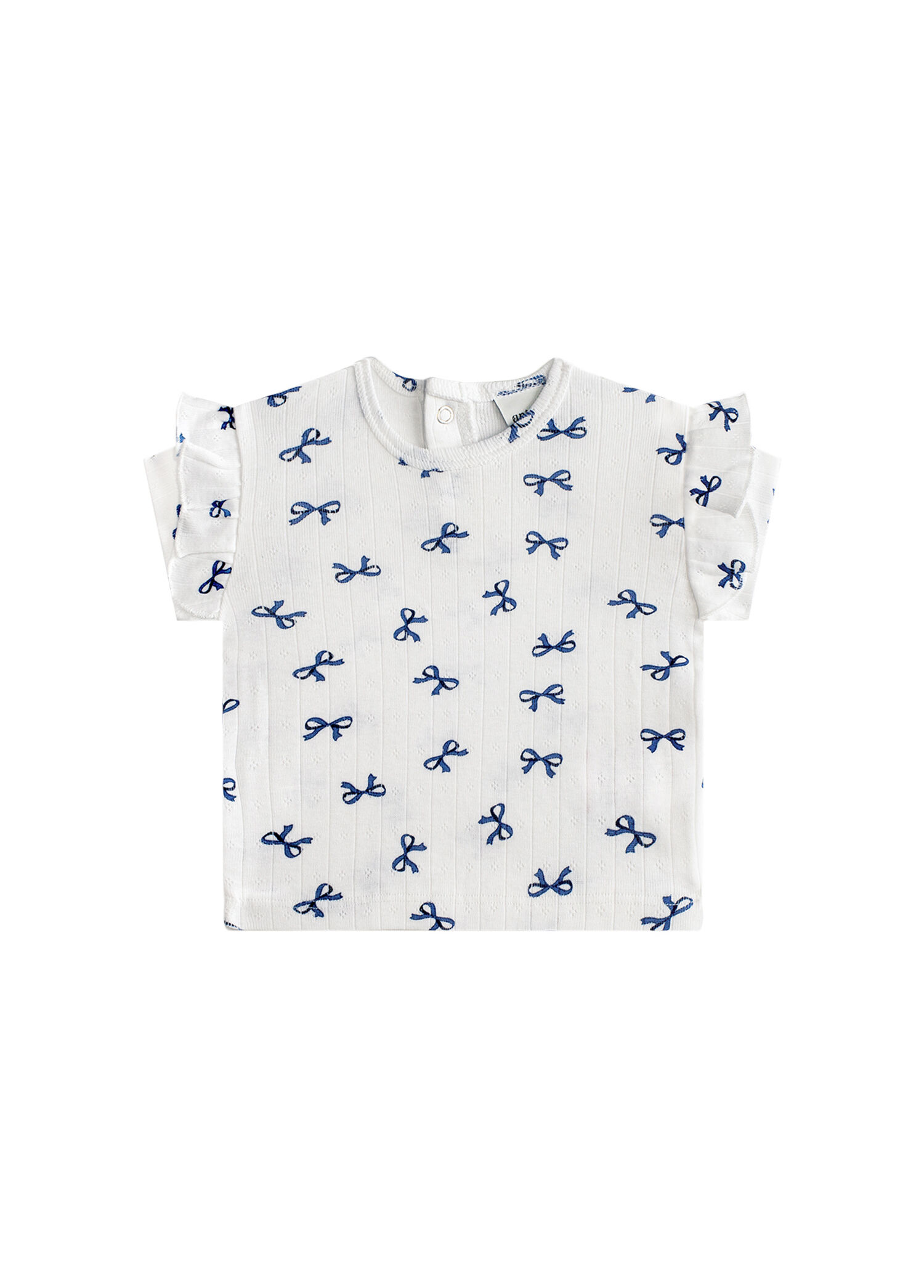 Mavi Kurdele Desenli Jakar Kısa Kollu Kız Bebek T-shirt