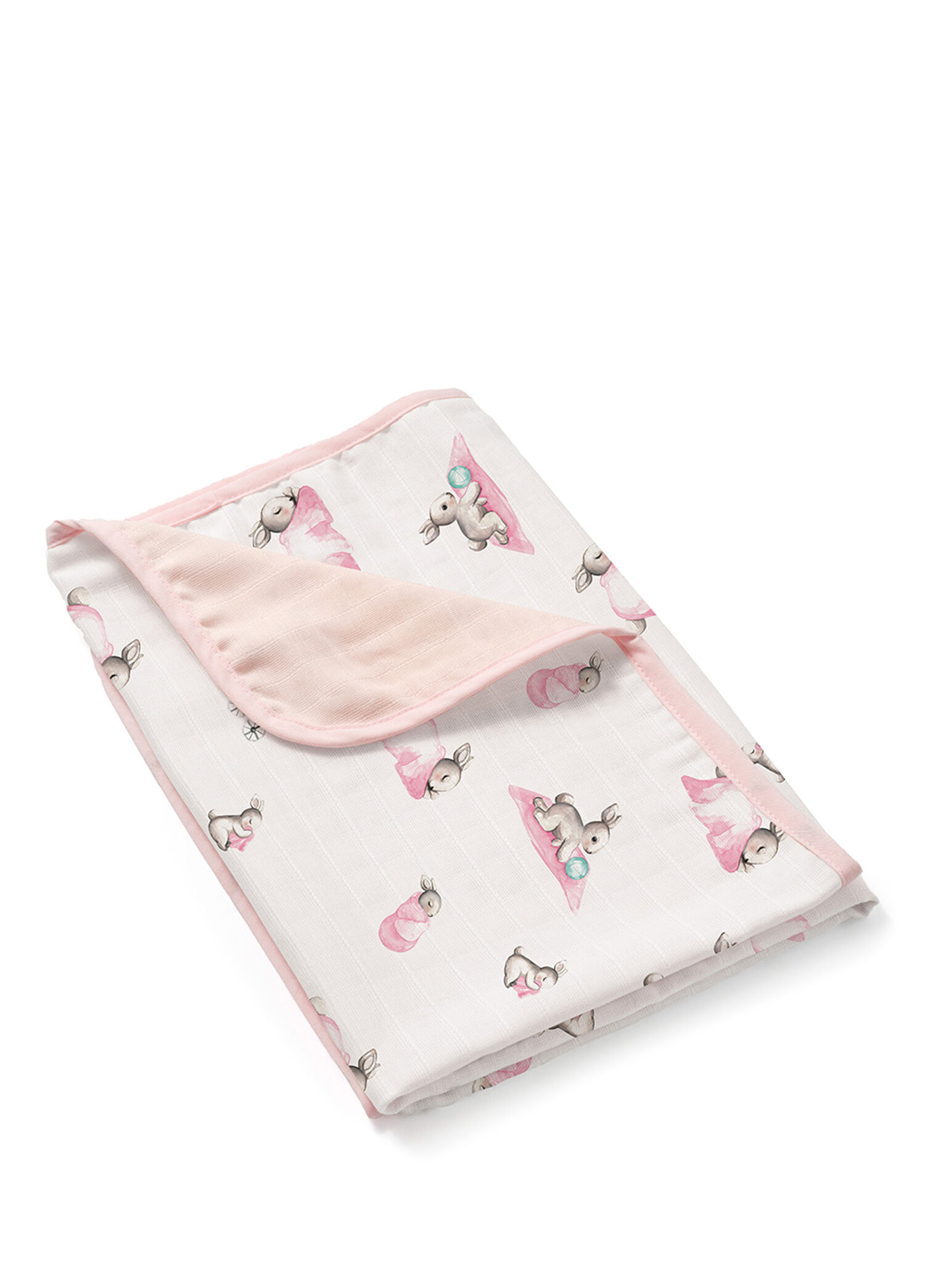 %100 Pamuk Bebe Lapin Rose Pembe Çift Kat Müslin Bebek Battaniyesi 65 x 65 cm