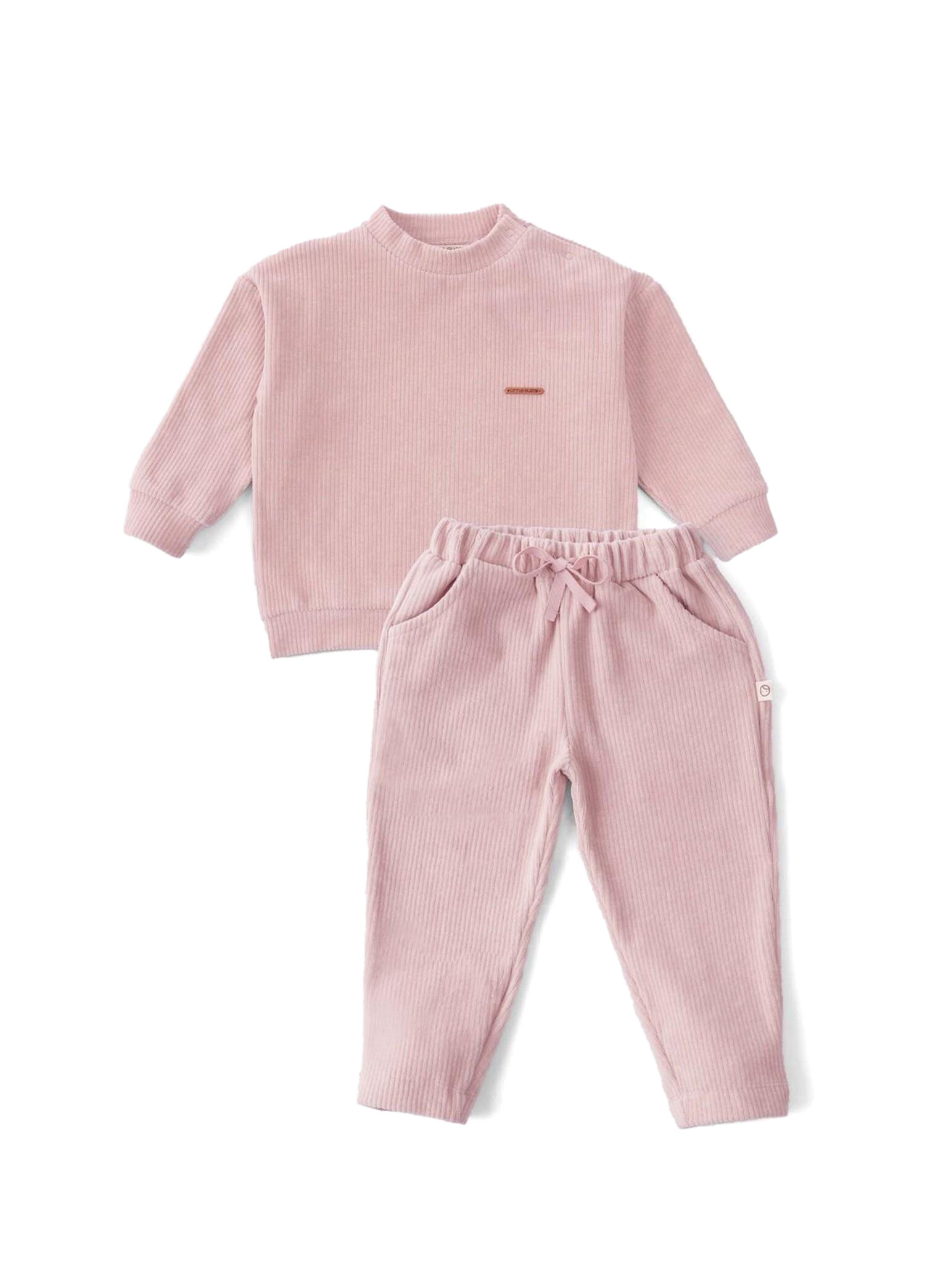 Pembe Fitilli Kadife Kız Bebek Eşofman Takımı