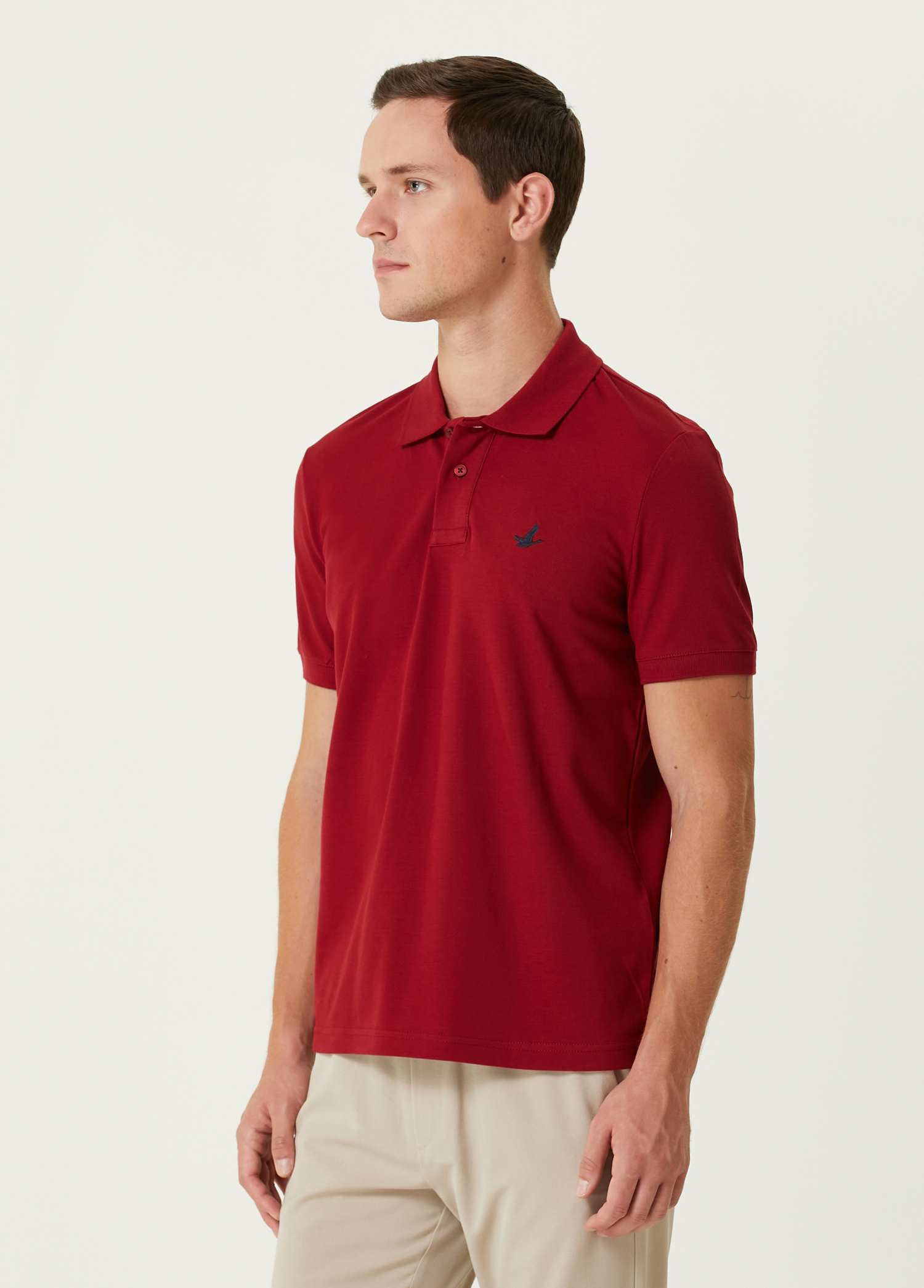 Comfort Fit Bordo Polo Yaka T-shirt_1