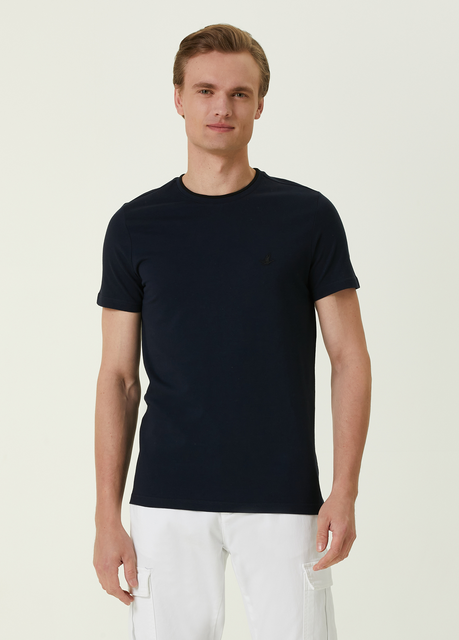 Lacivert Logo Nakışlı Kısa Kollu T-shirt