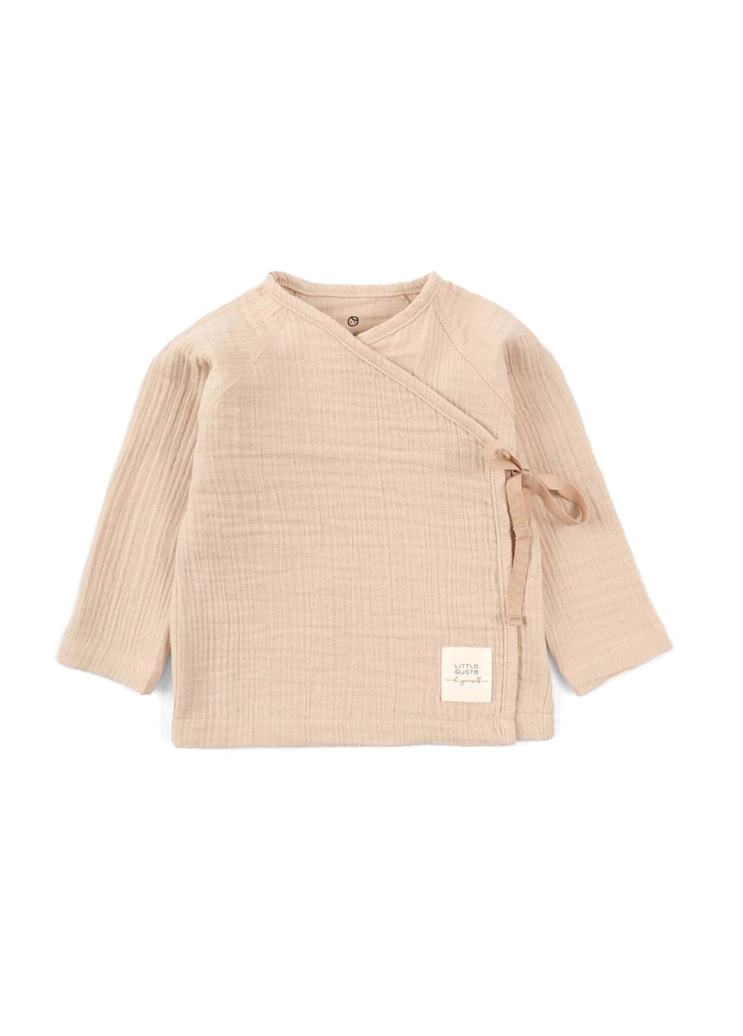 Bej Organik Pamuk Müslin Kruvaze Yaka Unisex Bebek Ceket