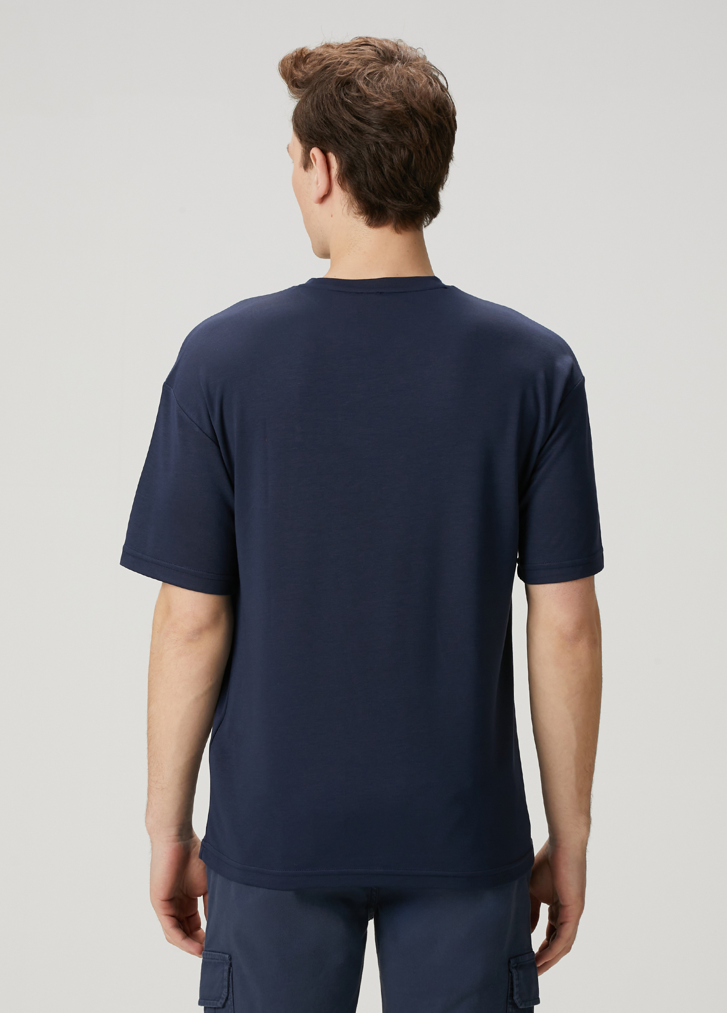 Lacivert Logo Nakışlı Oversized T-shirt_3