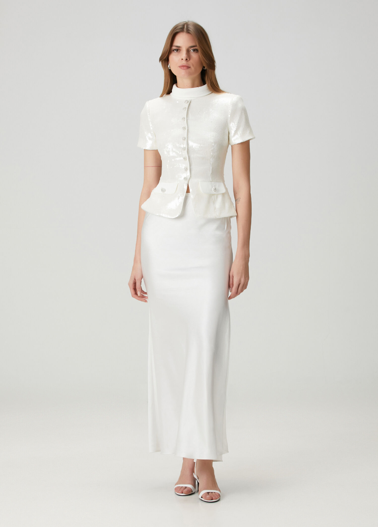 White Sequined Maxi Evening Dress