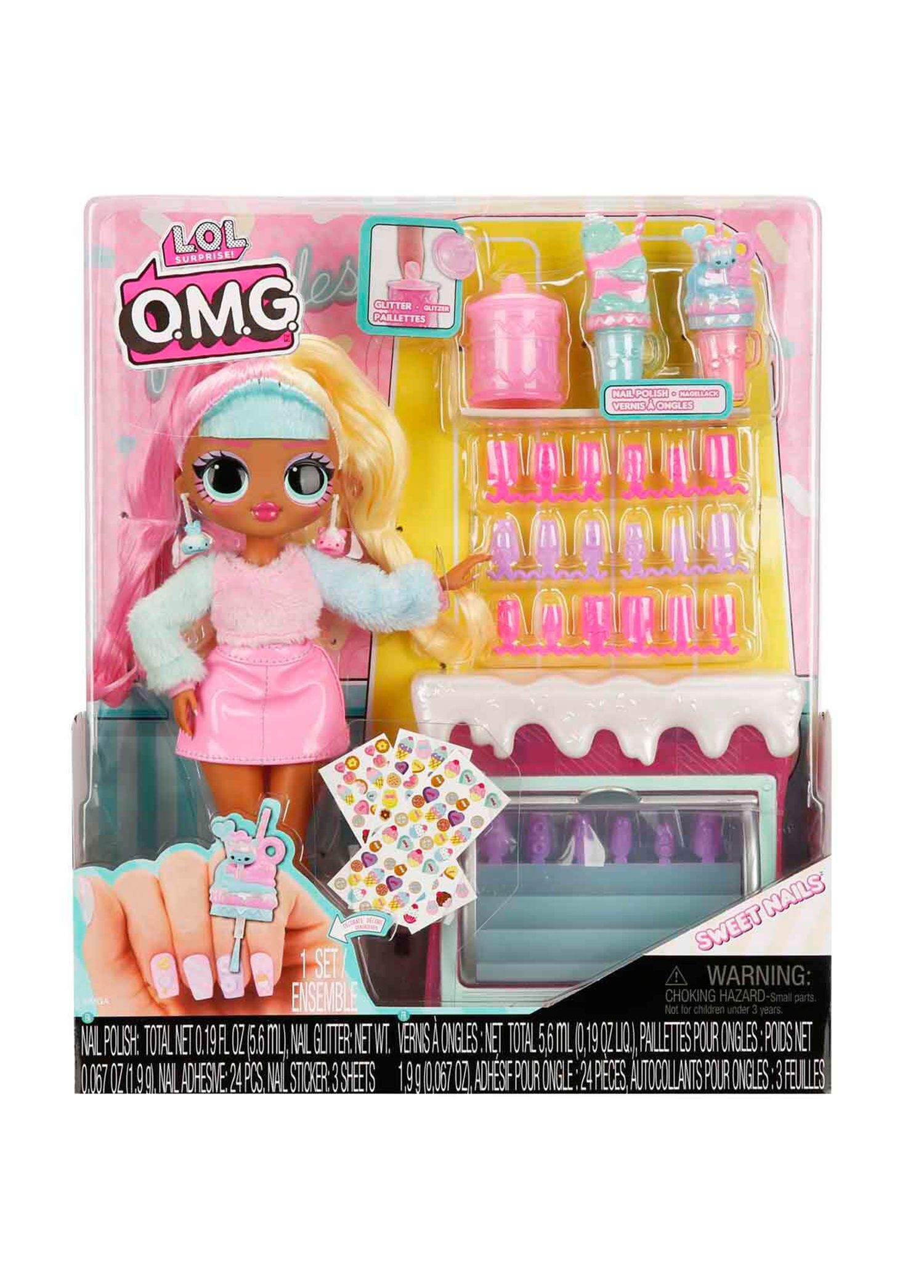 L.O.L. Surprise! OMG Sweet Nails - Kitty K Café - Avec 15 Surprises dont du Vrai Vernis à Ongles, des Press On Nails, des Autocollants, des Paillettes, 1 Poupée Mannequin et Plus