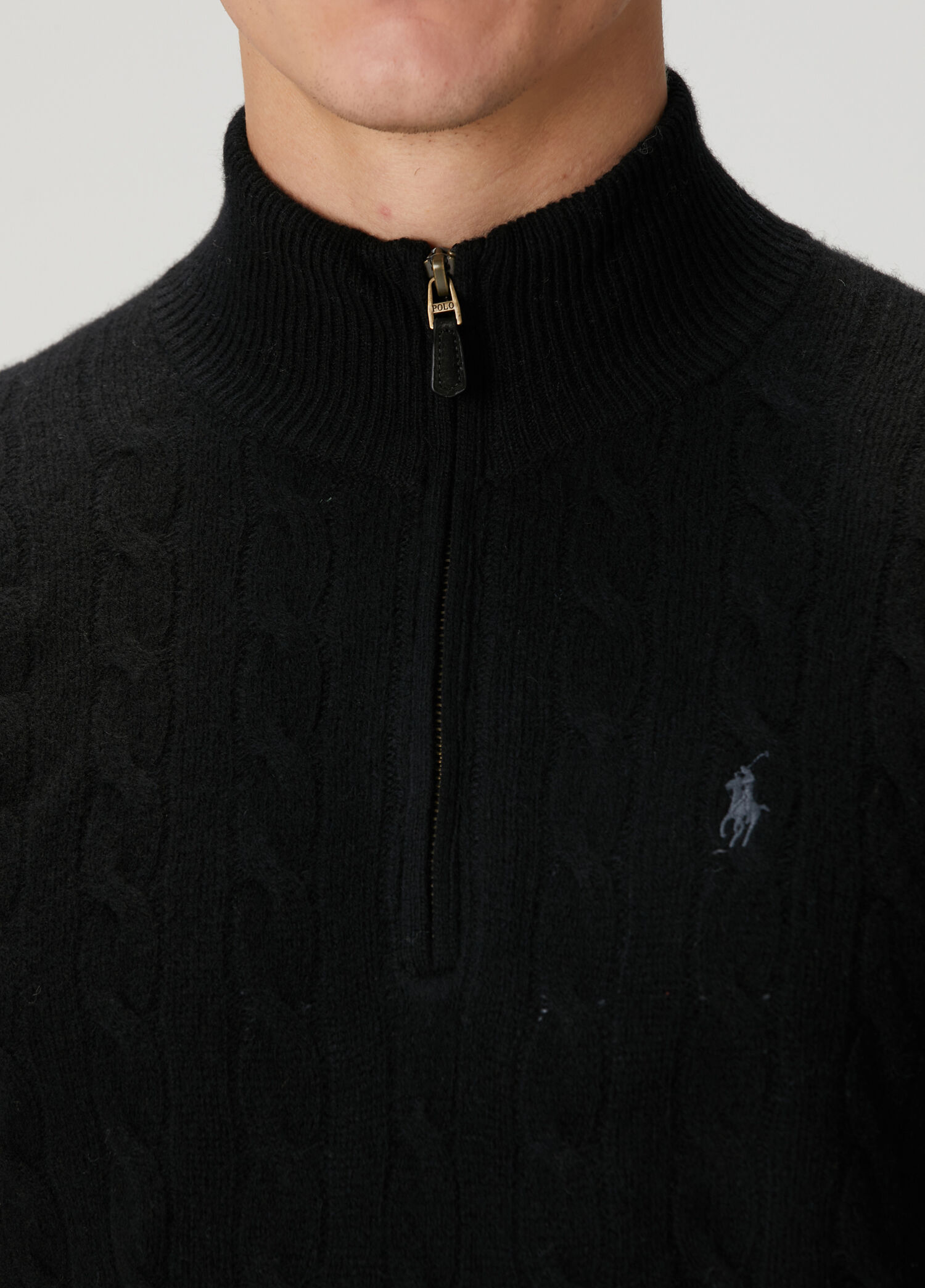 Polo Ralph Lauren - Siyah Yakası Fermuarlı Yün Kazak - Siyah