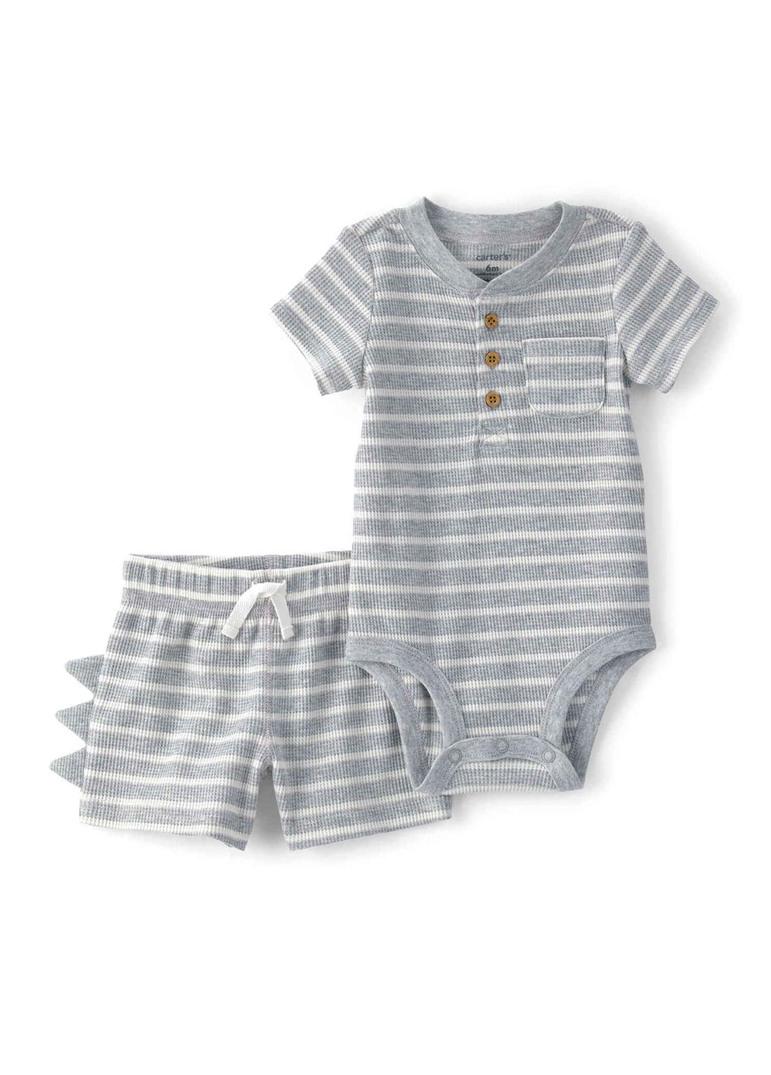 Gri Çizgili Body Şort Erkek Bebek 2'li Set