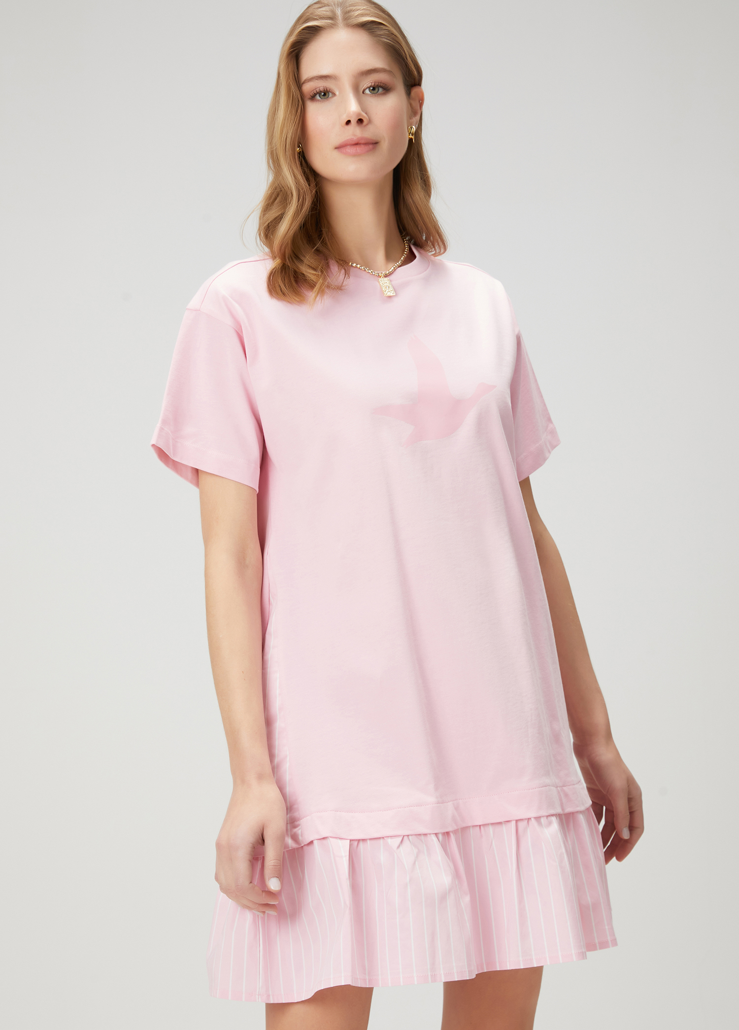 Pembe Logo Detaylı Mini Elbise_3