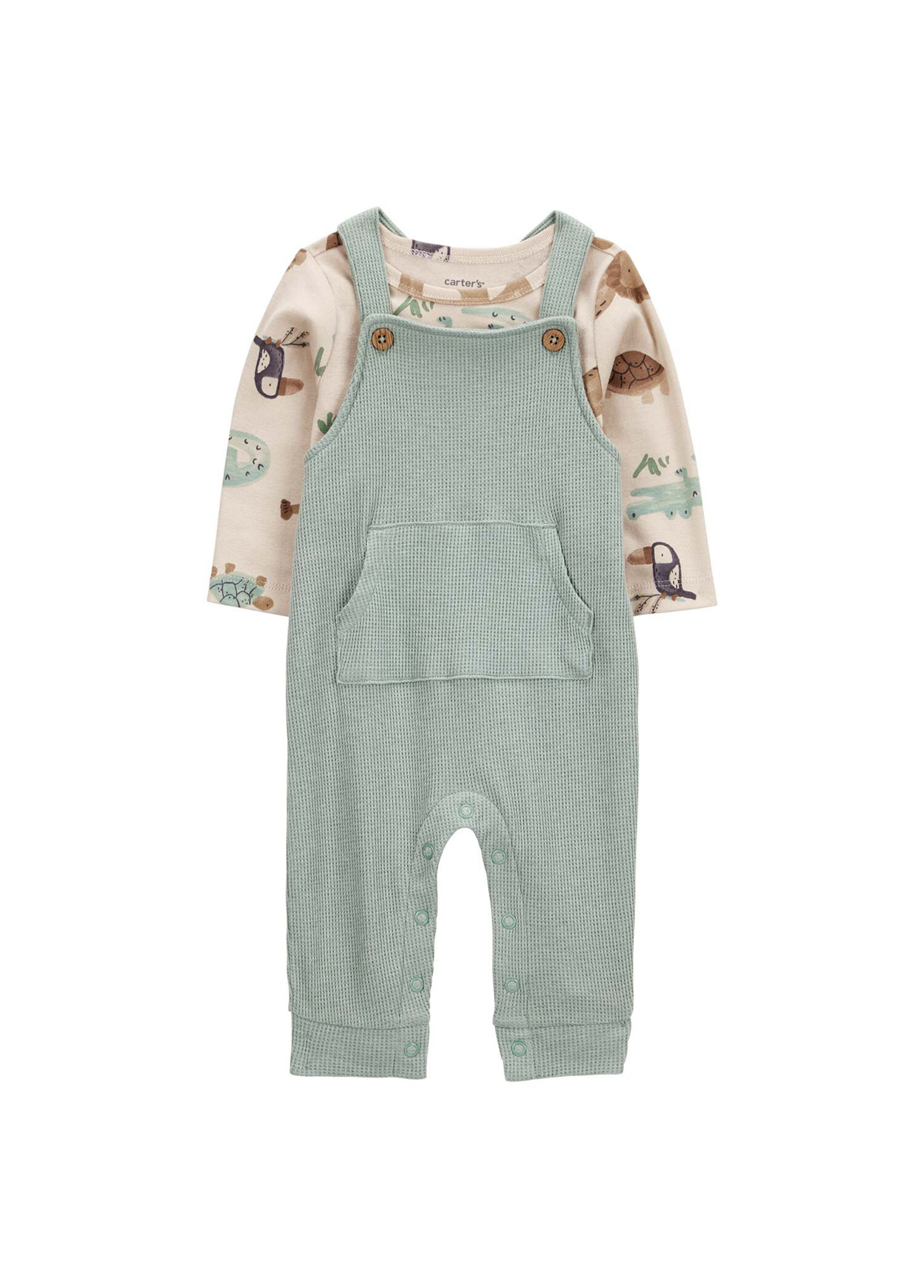 Yeşil Salopet ve Desenli Bluz Erkek Bebek 2'li Set