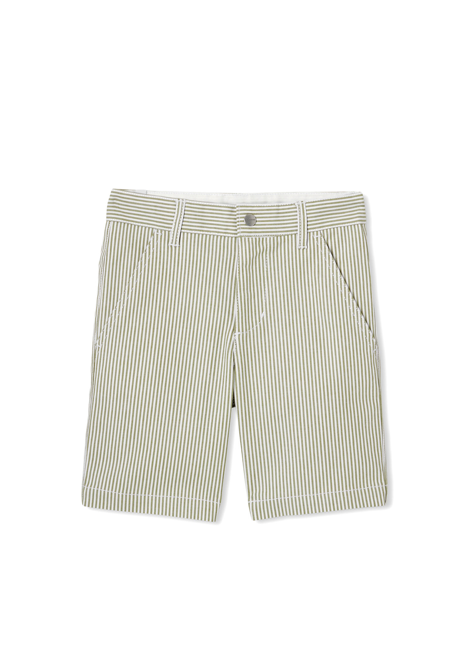 Yeşil Çizgili Twill Erkek Çocuk Bermuda Şort