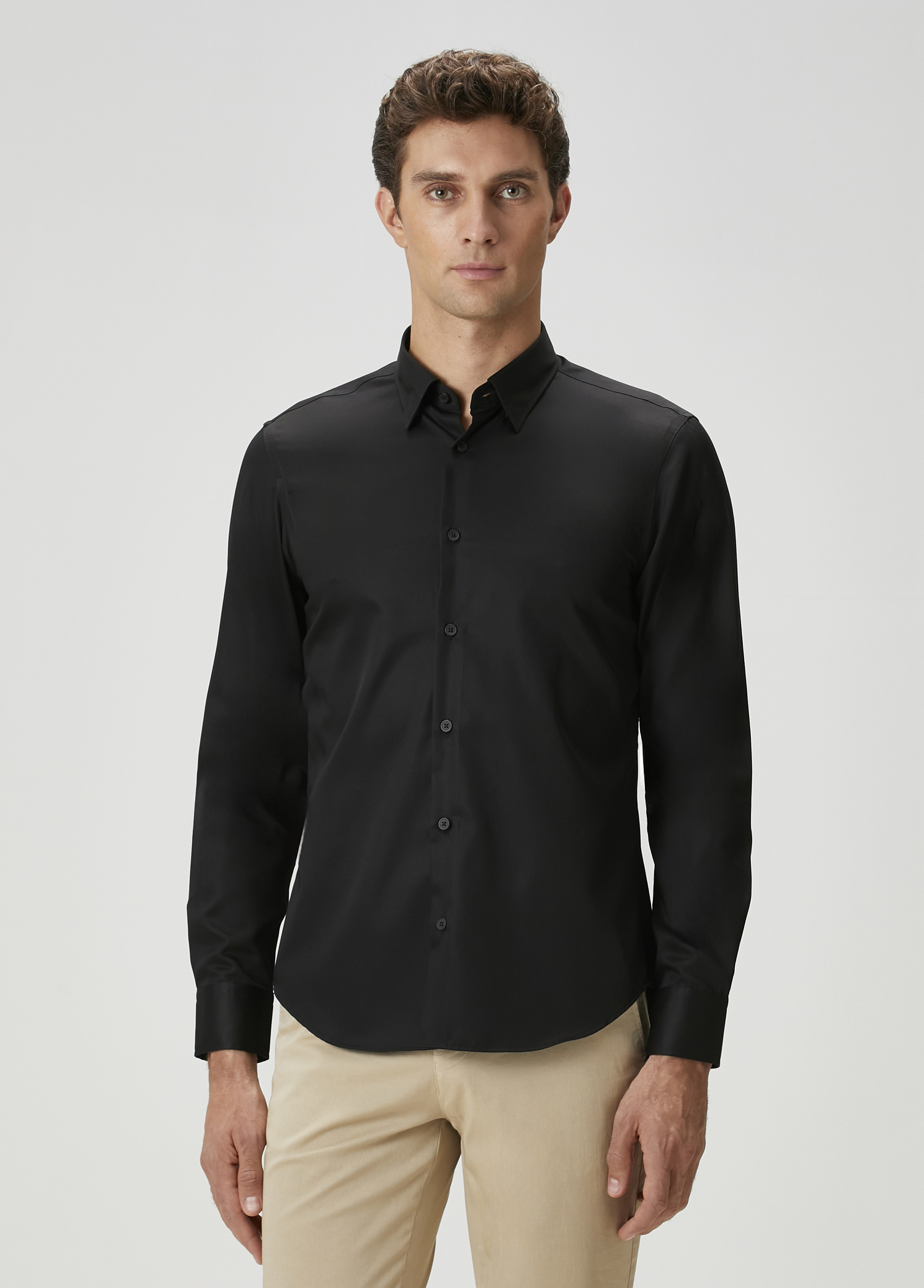 Slim Fit Siyah Non-iron Gömlek
