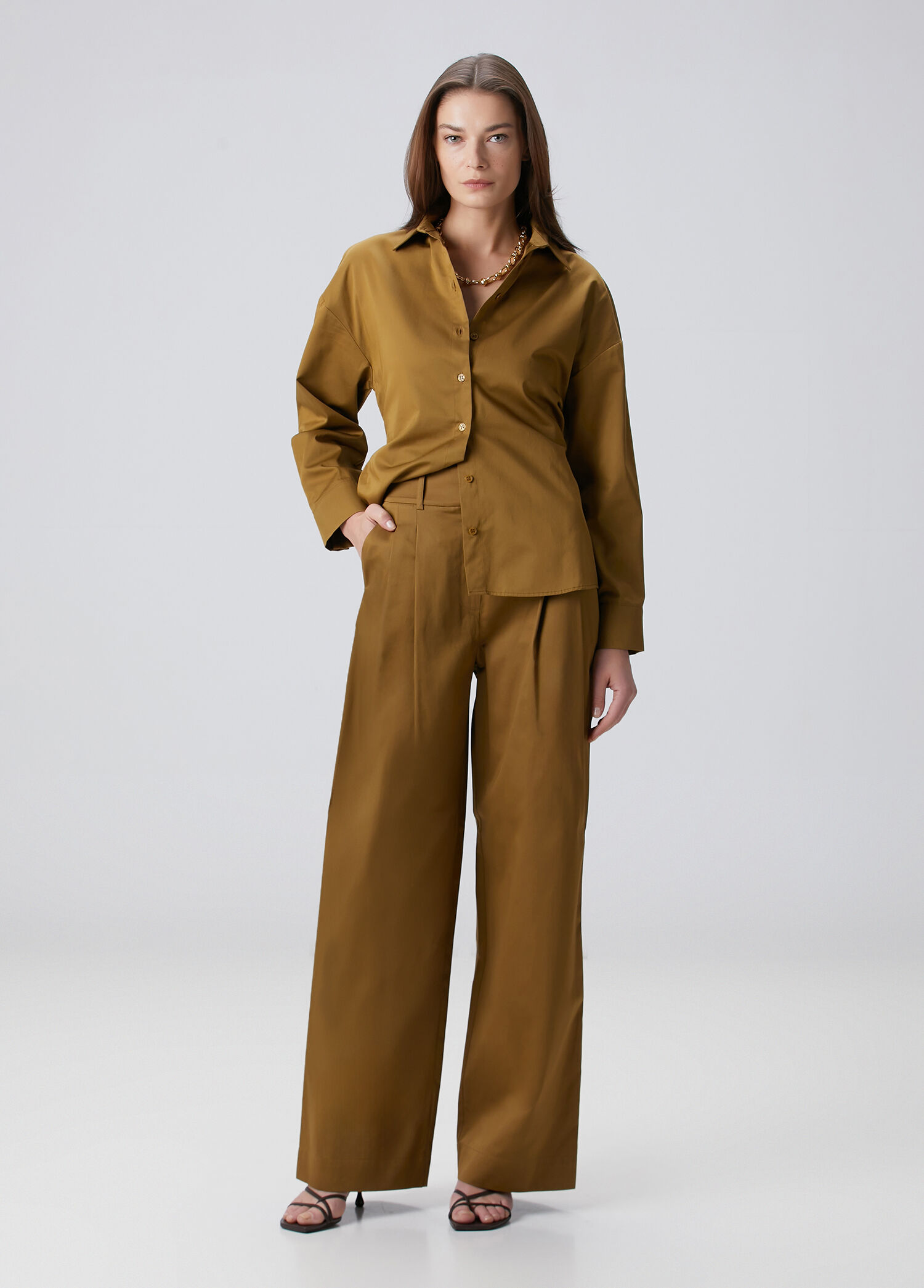 Haki Wide Leg Koton Pantolon