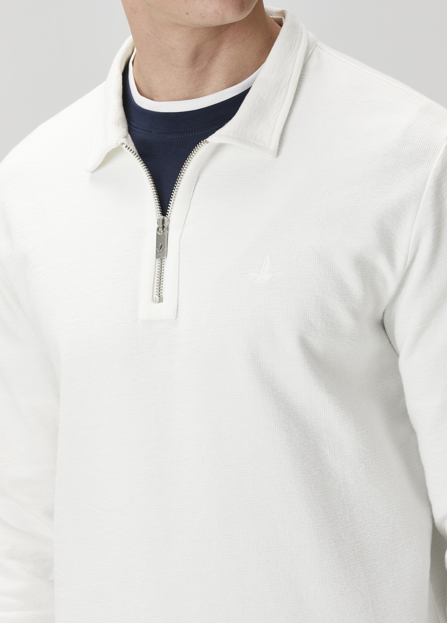 Kırık Beyaz Polo Yaka Sweatshirt_5