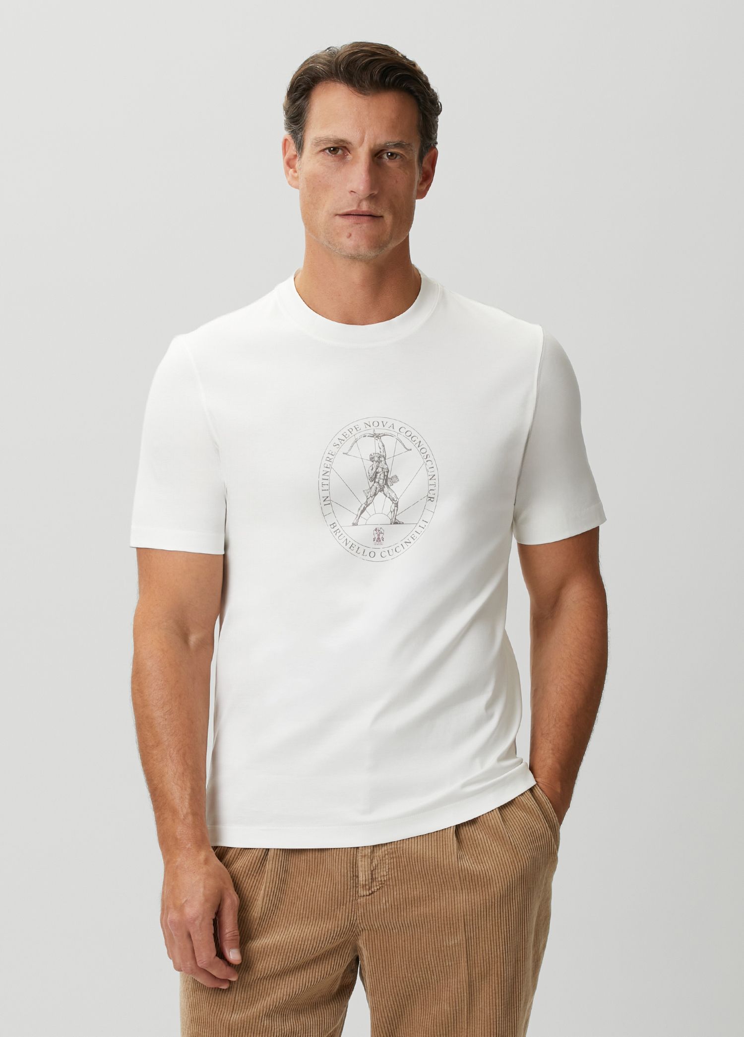 Brunello Cucinelli Beyaz Erkek Beyaz Logo Baskılı T-shirt 2028371