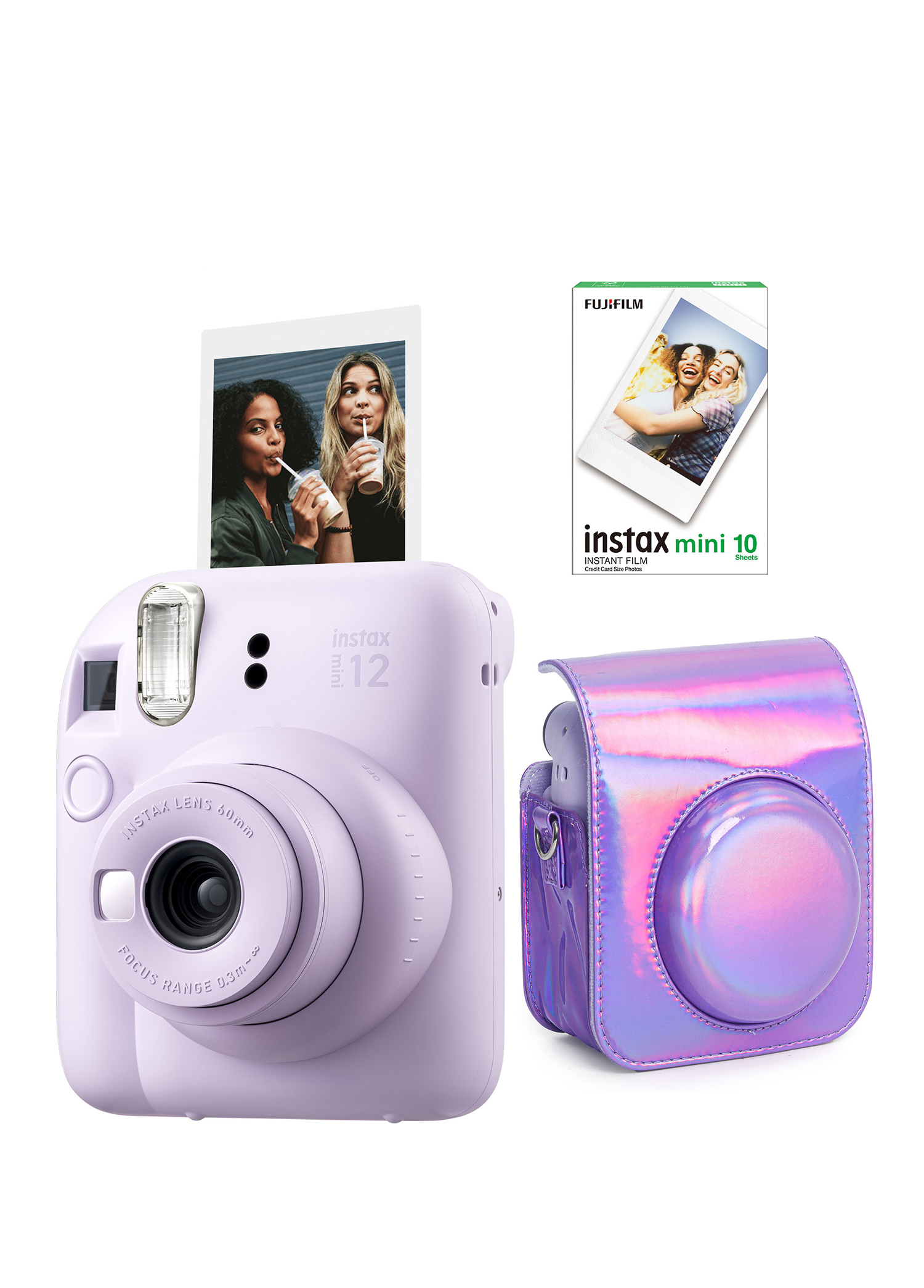 Instax Mini 12 Lila Fotoğraf Makinesi + 10'lu Film ve Parlak Kılıf Seti