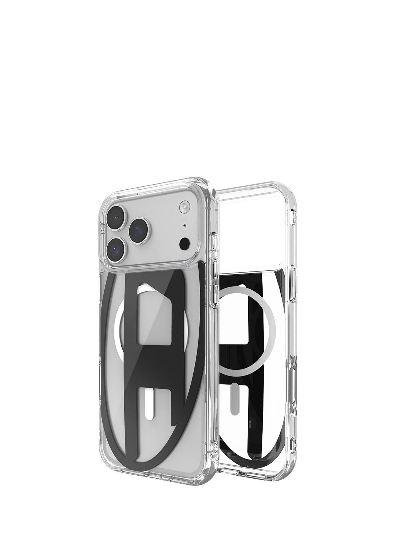 Diesel - iPhone 17 Pro Max Magsafe Uyumlu Oval D Metalik Siyah Telefon Kılıfı - Şeffaf
